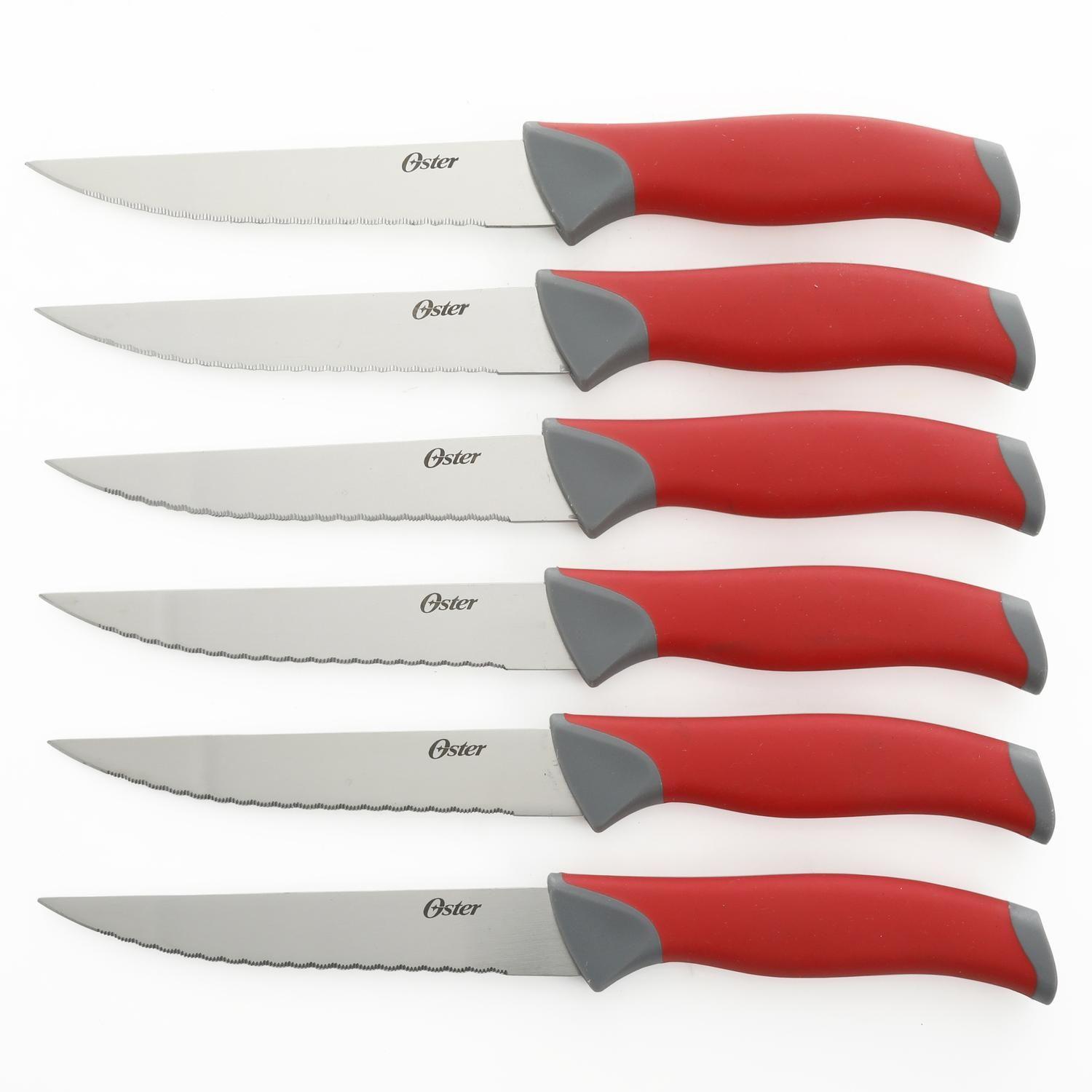 Set Cuchillos acero inoxidable Lindbergh 14 pcs mango rojo y taco de madera negro-2