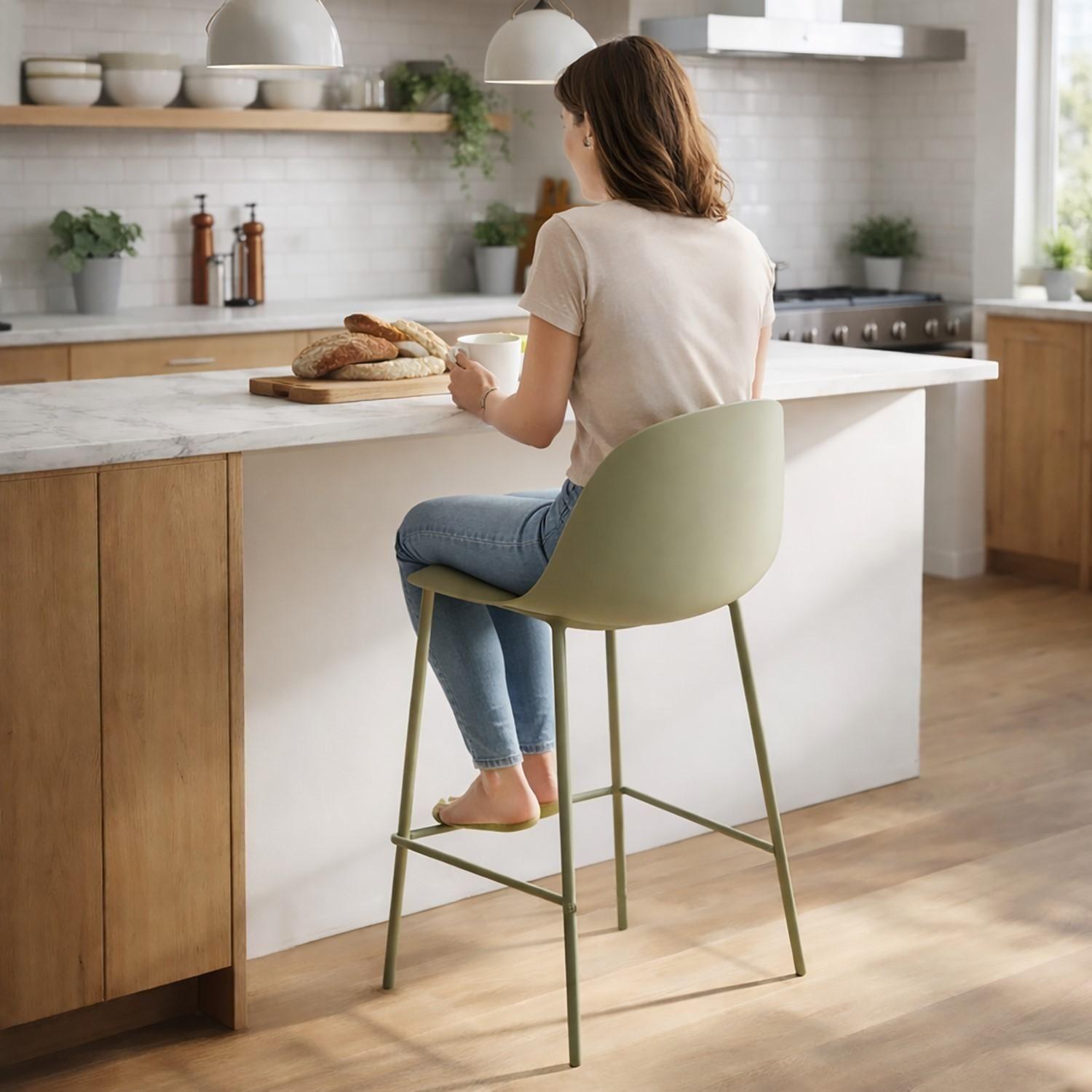 Piso Taburete Silla alta bar cocina Eira 65cm Verde-6
