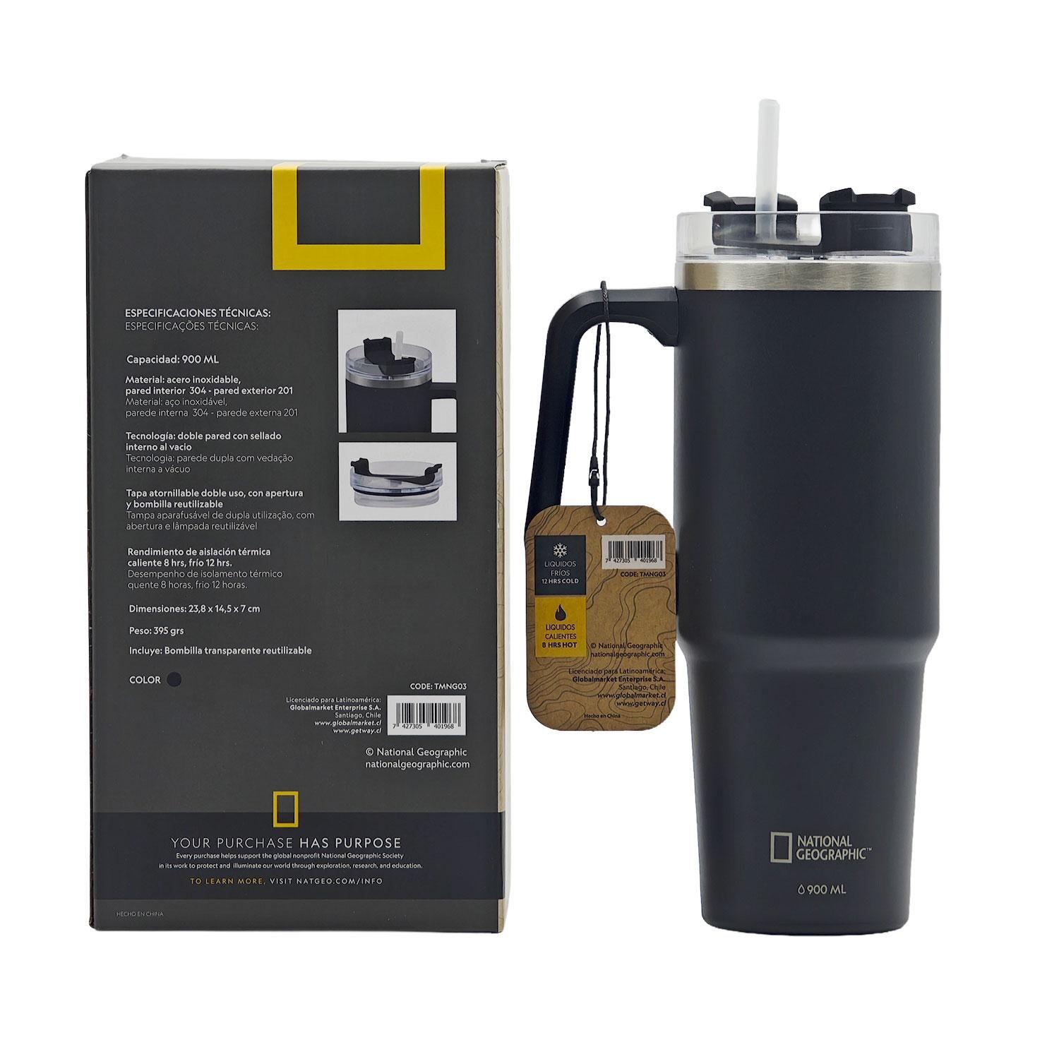 Botella Vaso Termico Mango 900ML Negro National Geographic-5