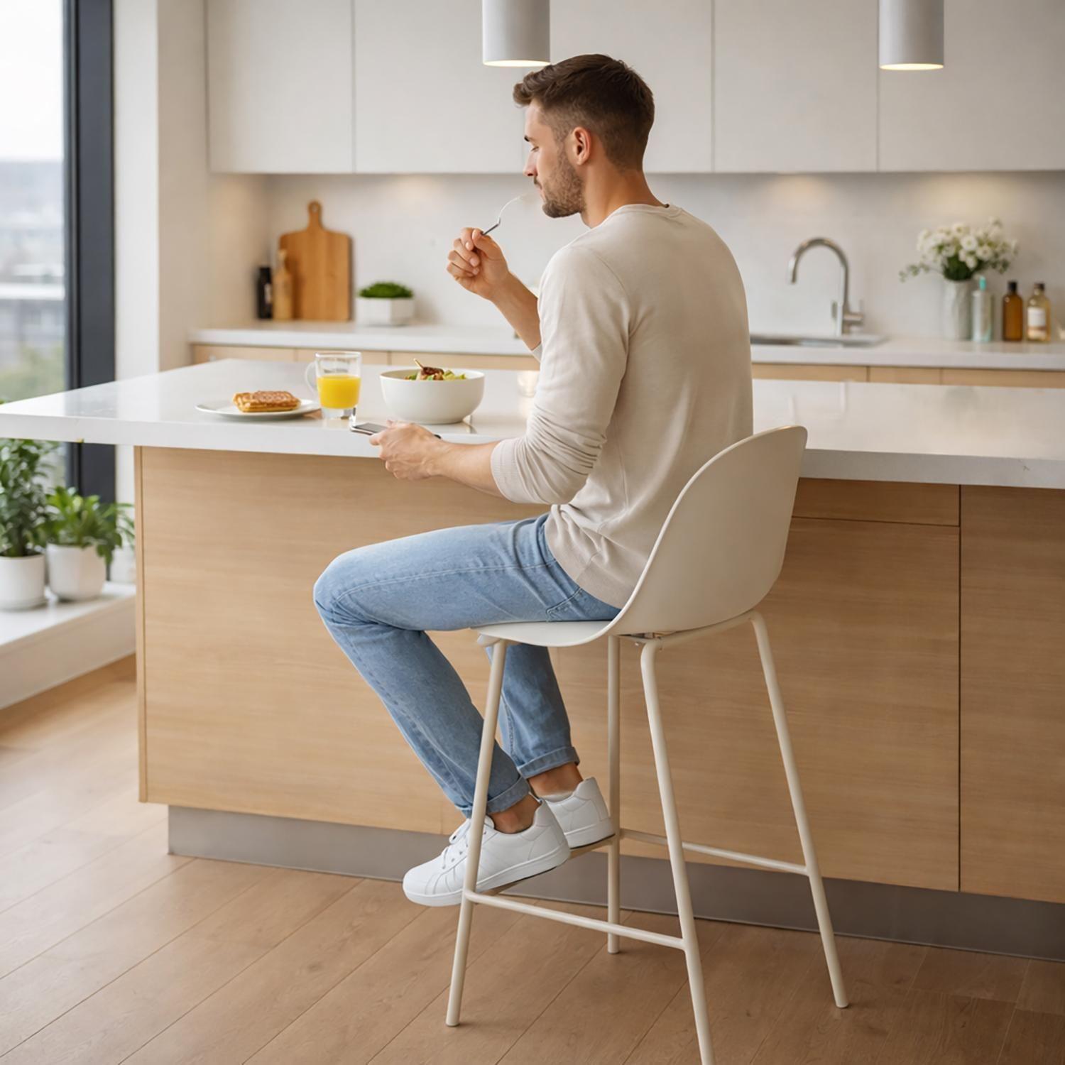 Piso Taburete Silla Alta Bar Cocina Eira 65 cm Beige-7