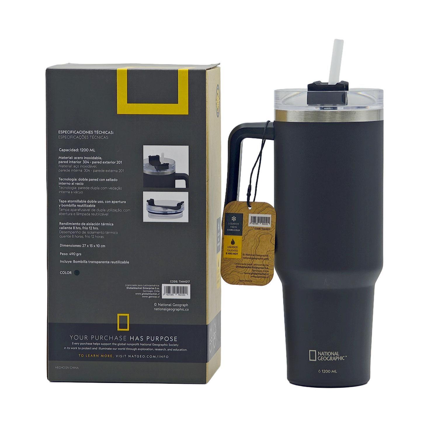 Botella Vaso Termico Mango 1,2L Negro National Geographic-5