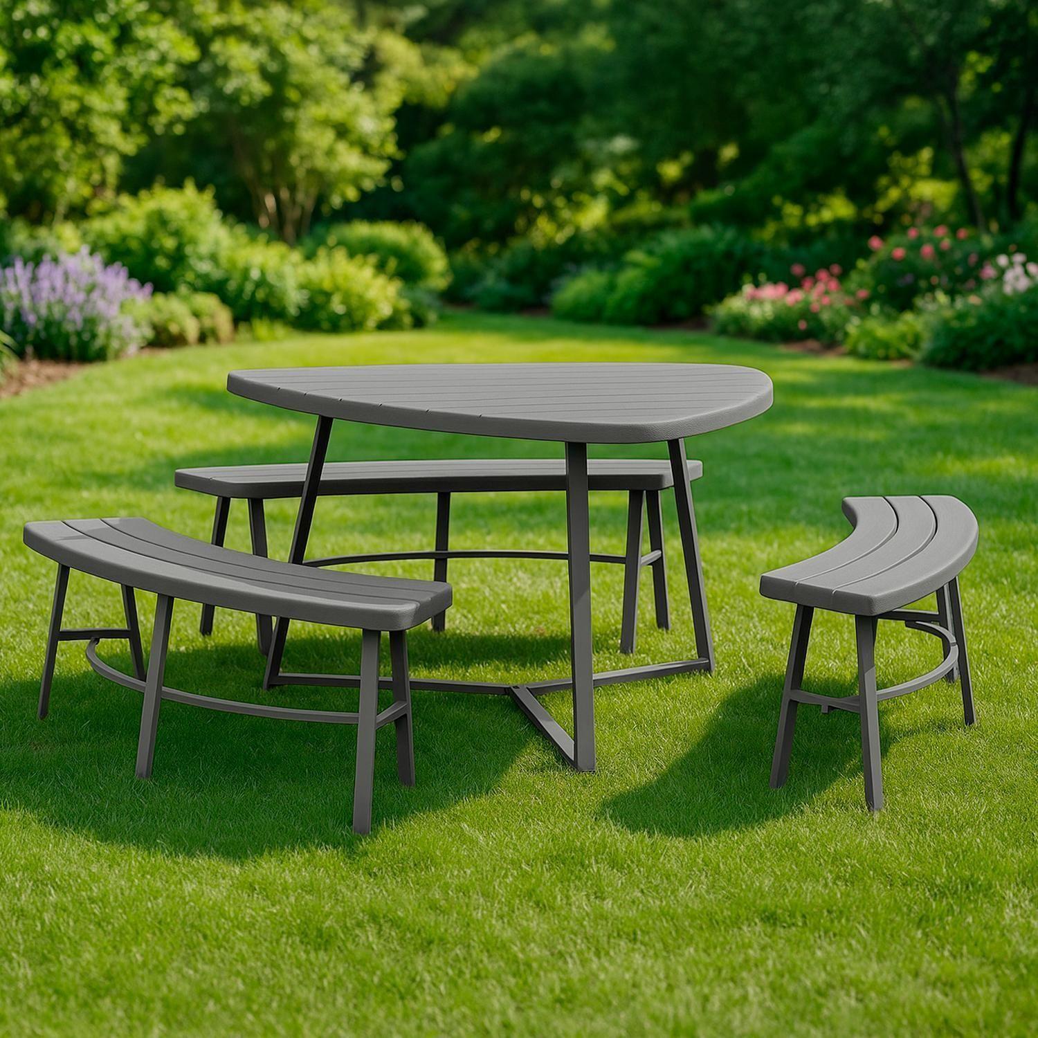 Juego Comedor Terraza 6 Personas Mesa 119x117cm Beige Northwest-7