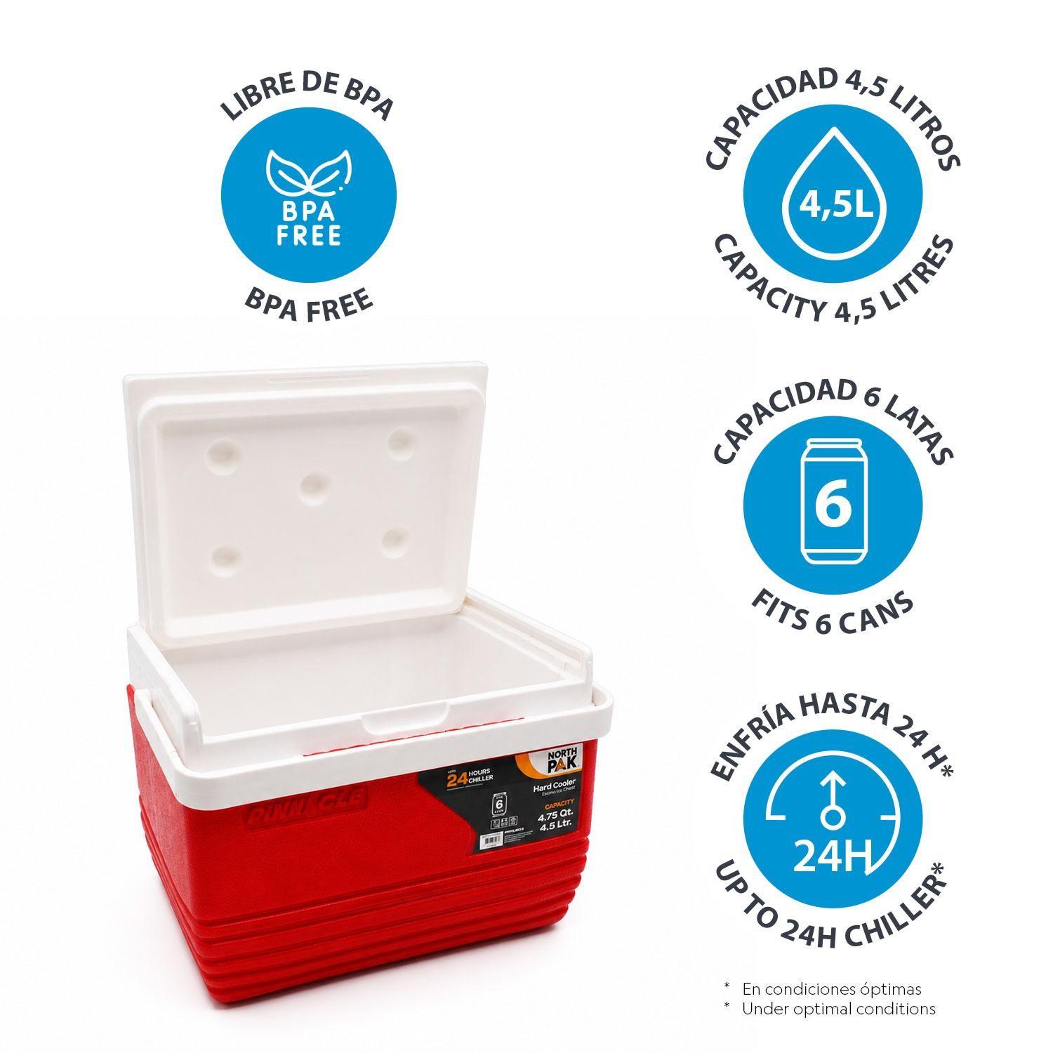 Cooler Nevera Portátil Eskimo 4.5 Litros Rojo NorthPak-3