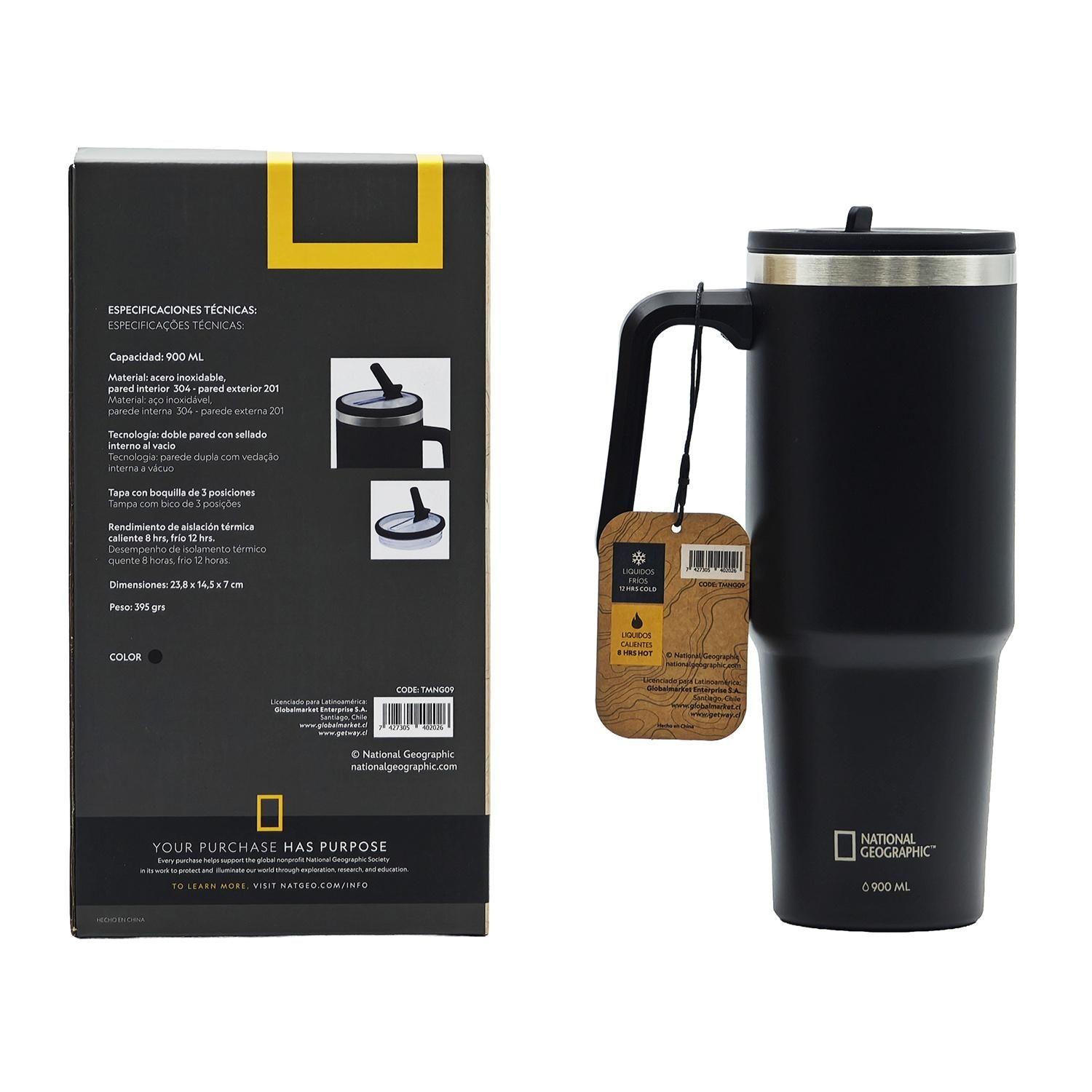 Botella Vaso Termico Mango 900ml Negro National Geographic-5