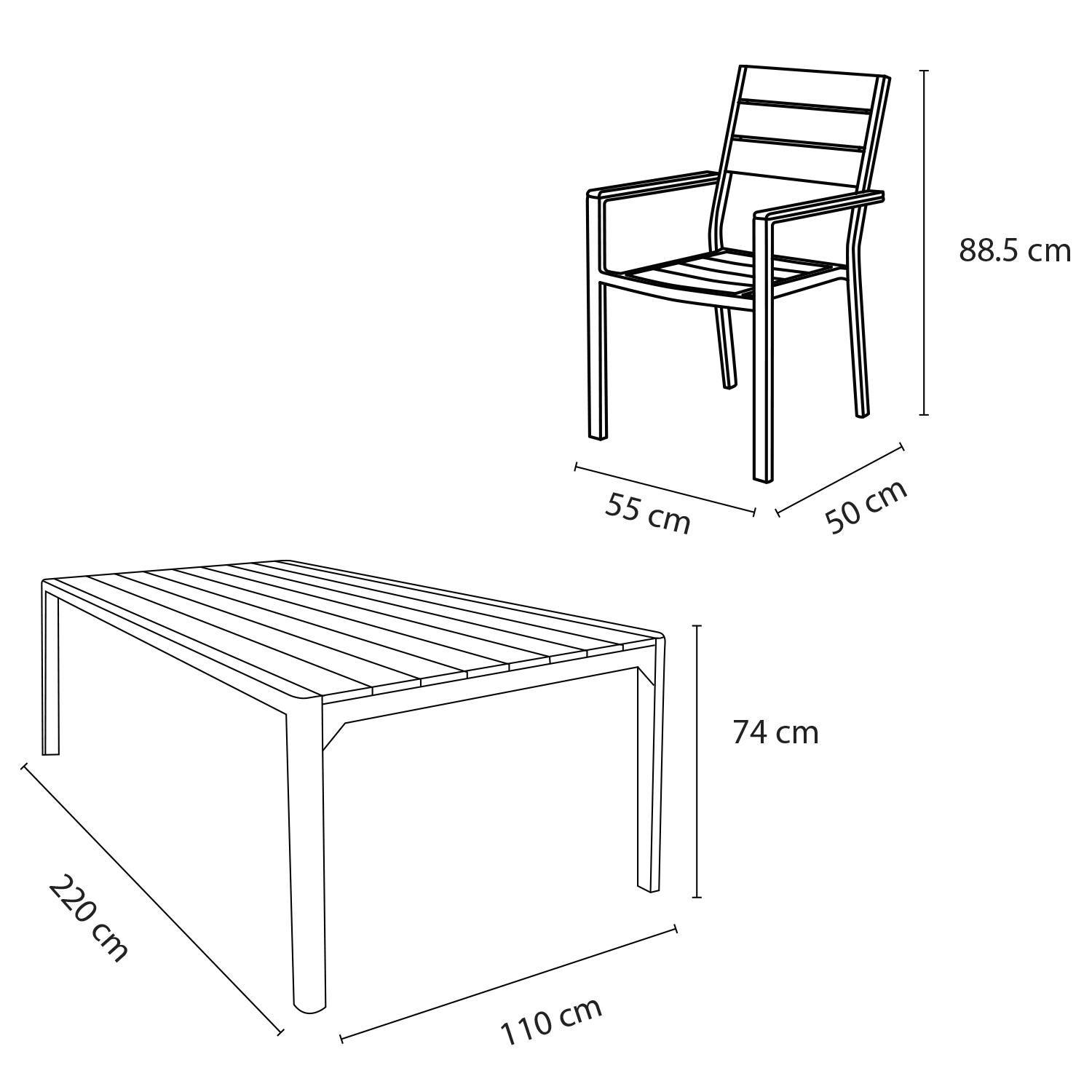 Juego Comedor Terraza 8 Personas Mesa 220x111cm Gris Northwest-2