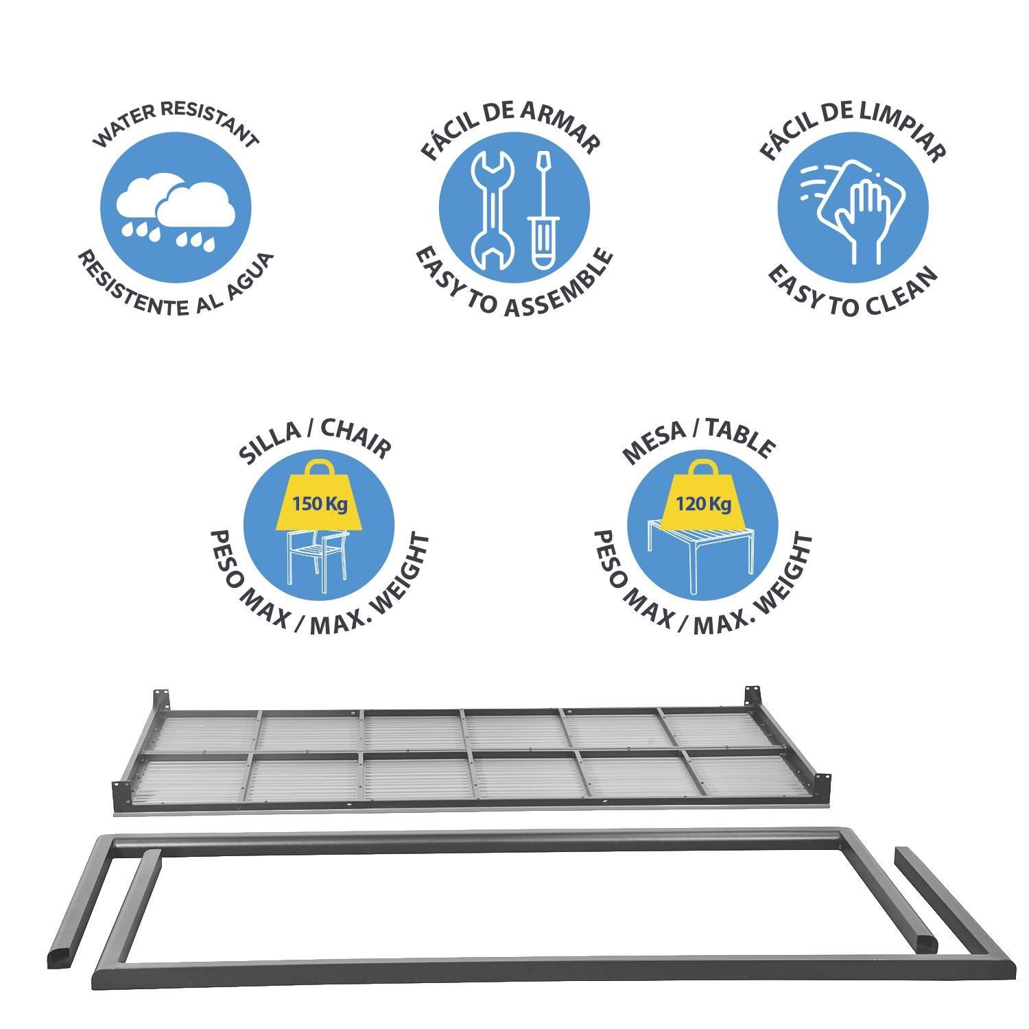 Juego Comedor Terraza 8 Personas Mesa 220x111cm Gris Northwest-5