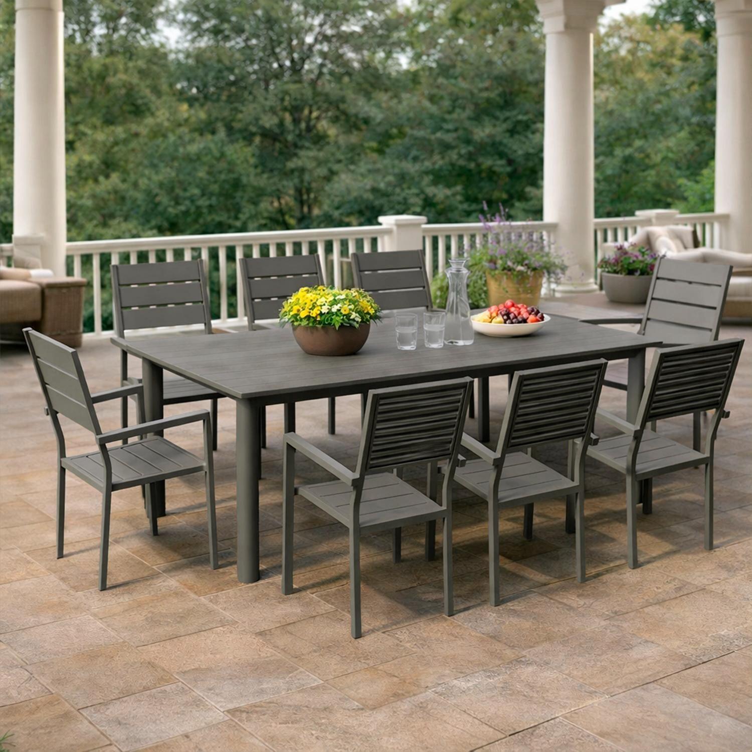 Juego Comedor Terraza 8 Personas Mesa 220x111cm Gris Northwest-7