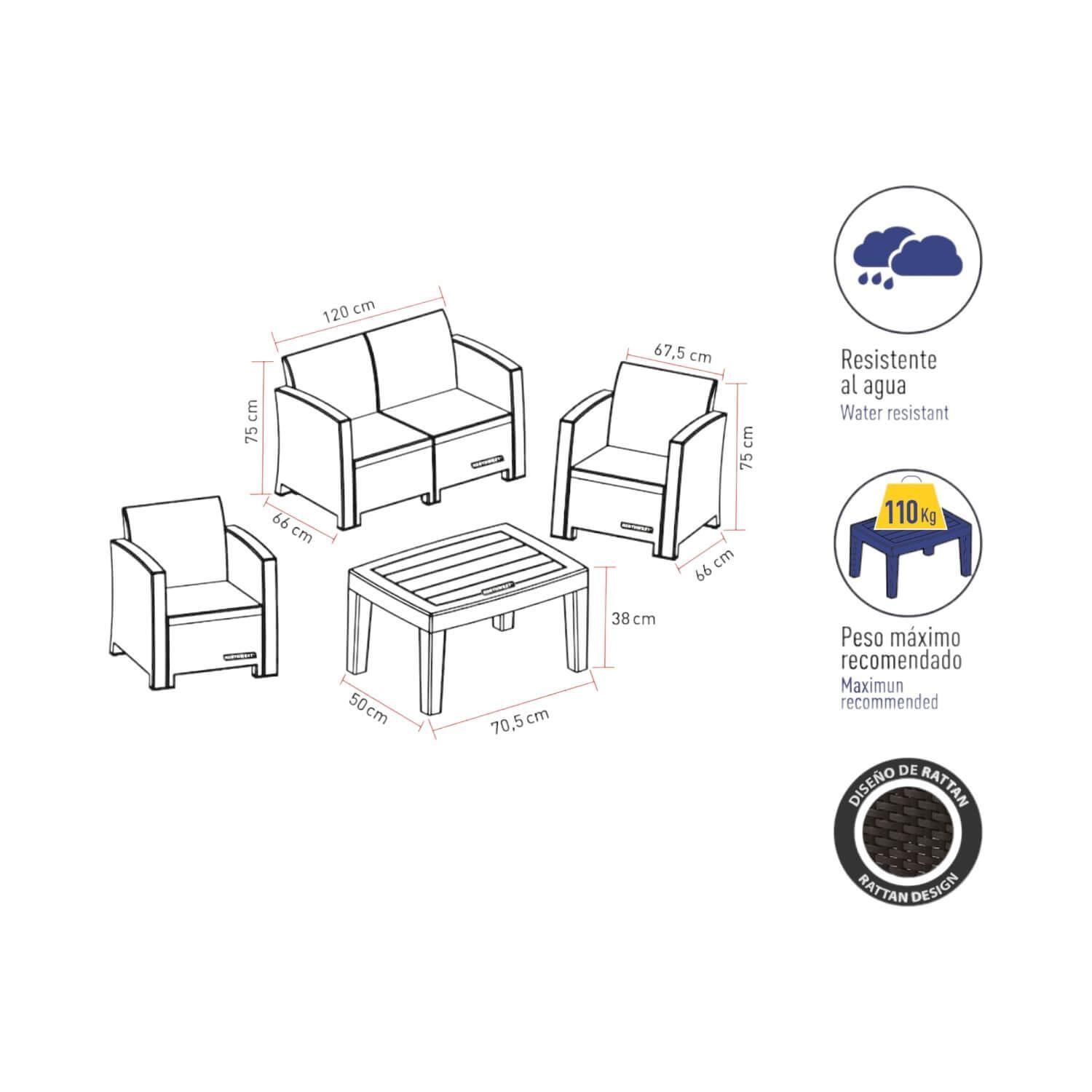 Juego Set Terraza Menorca 4 Piezas Con Cojín Northwest-5