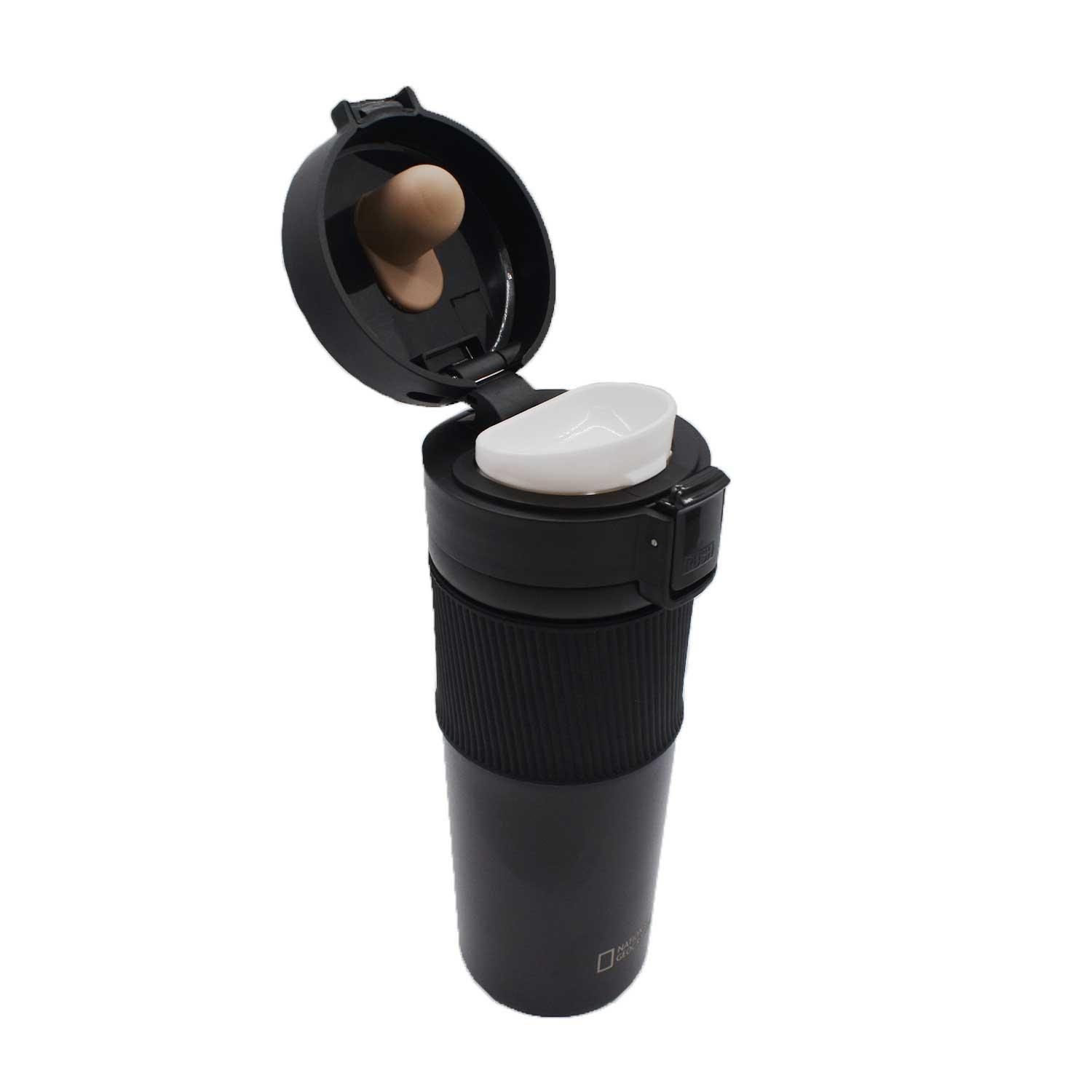 Mug Acero Inoxidable Tapa Con Pulsador y Antideslizante 480ml Negro-2
