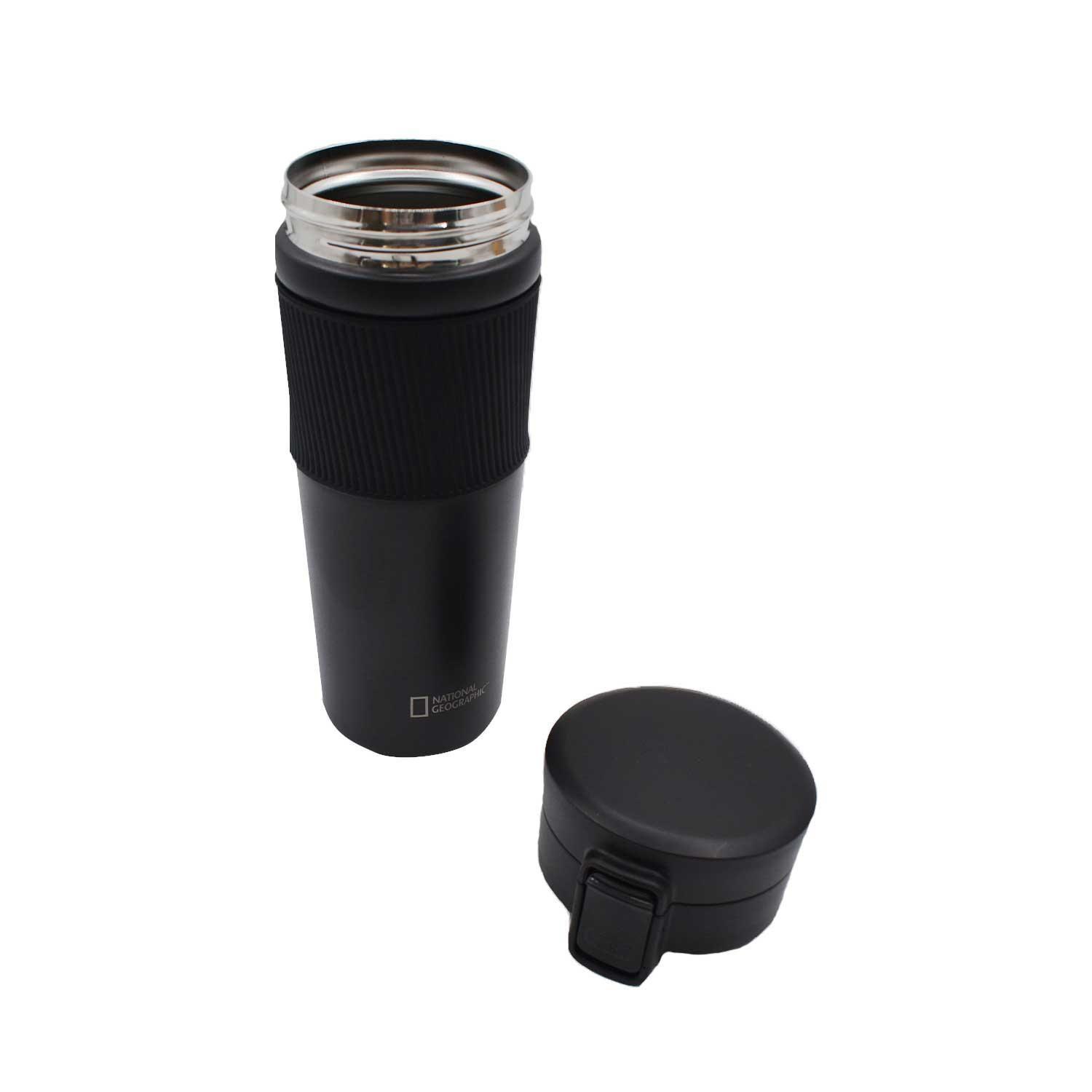 Mug Acero Inoxidable Tapa Con Pulsador y Antideslizante 480ml Negro-3