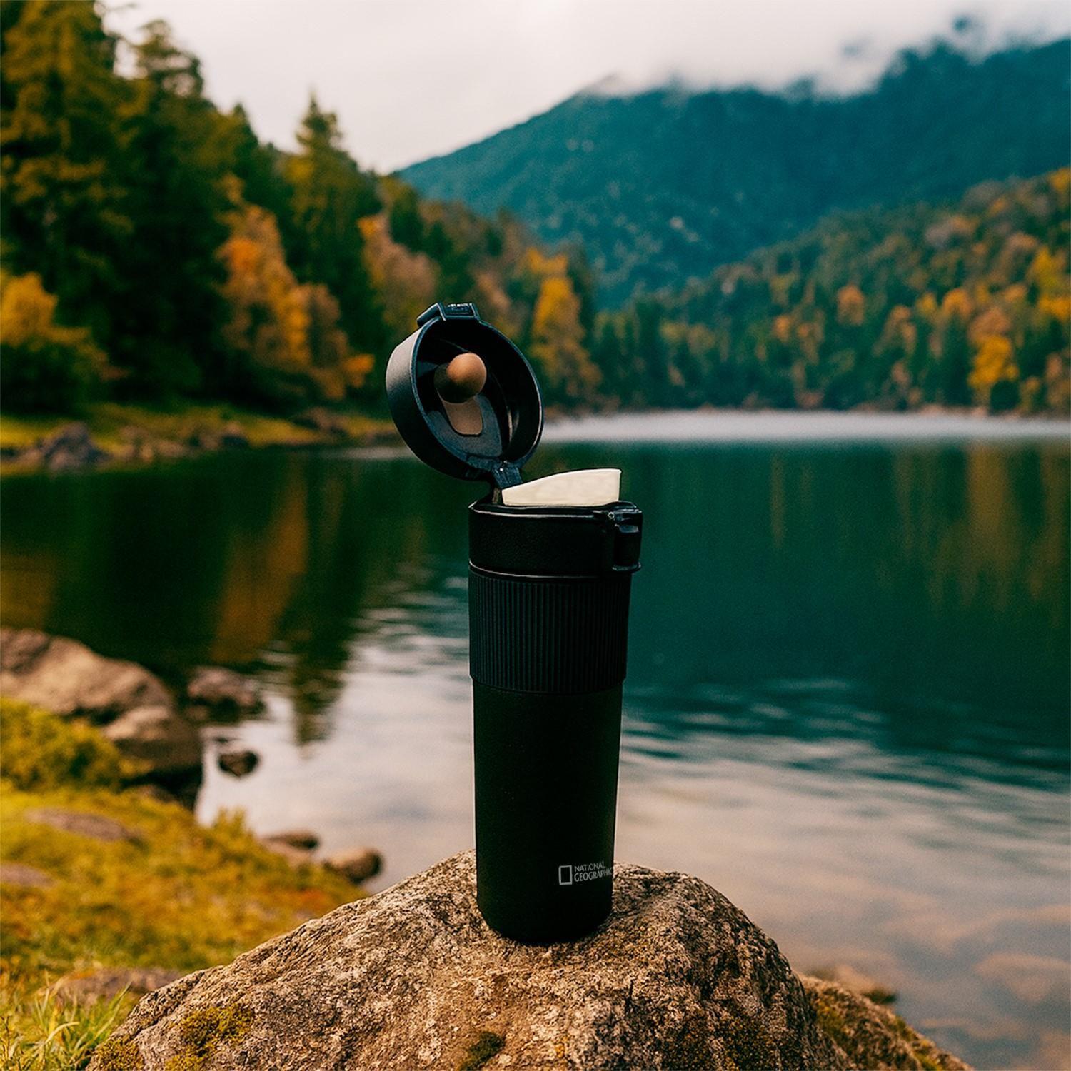 Mug Acero Inoxidable Tapa Con Pulsador y Antideslizante 480ml Negro-5