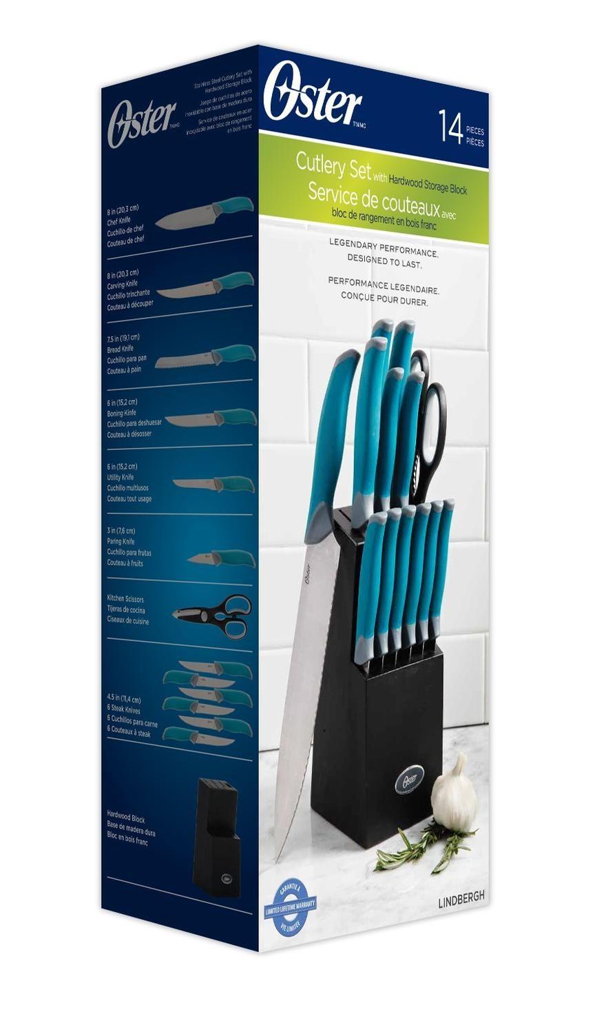 Set Cuchillos acero inoxidable Lindbergh 14 pcs mango azul y taco de madera negro-5