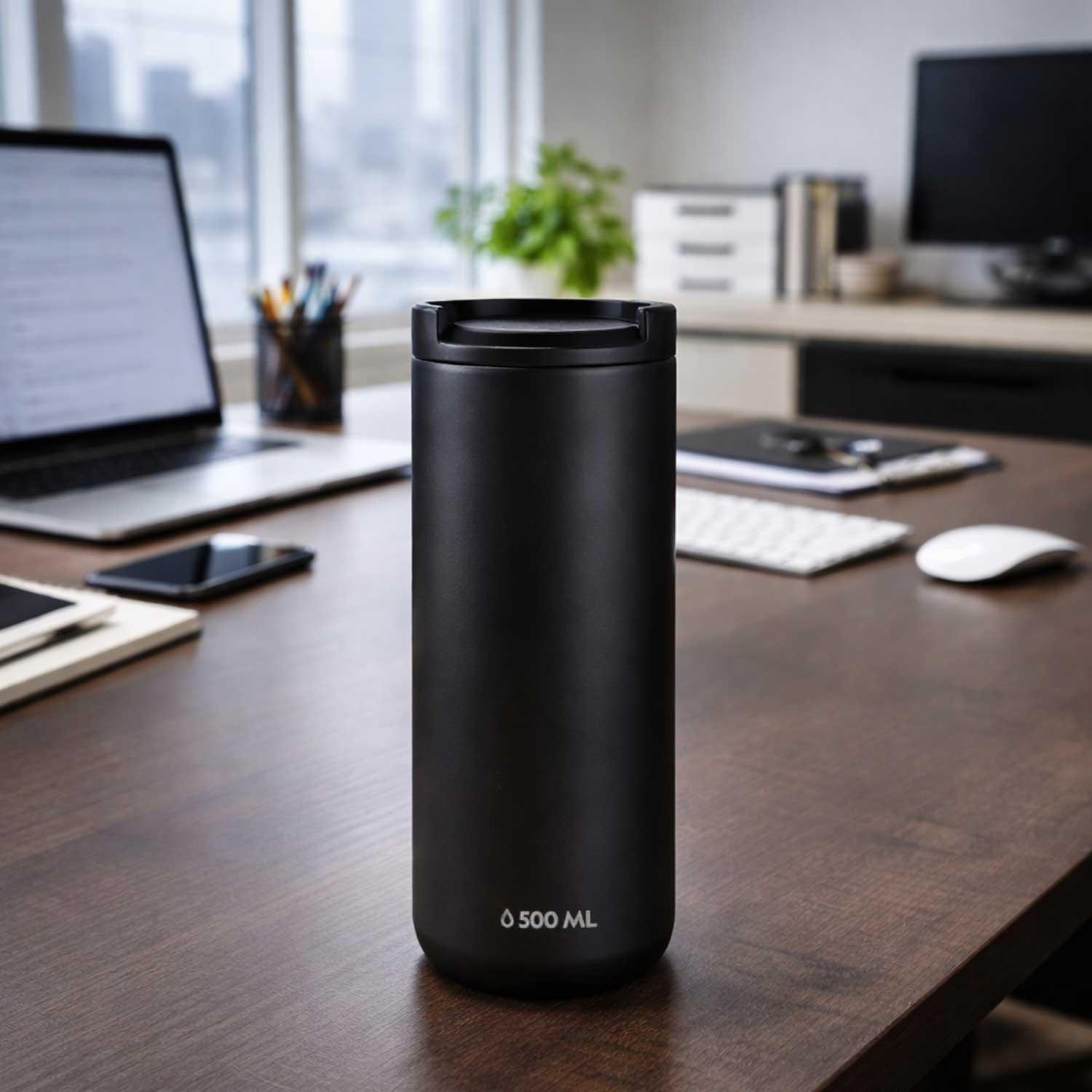 Mug Acero Inoxidable Tapa Flip Antideslizante 500ml Negro-4