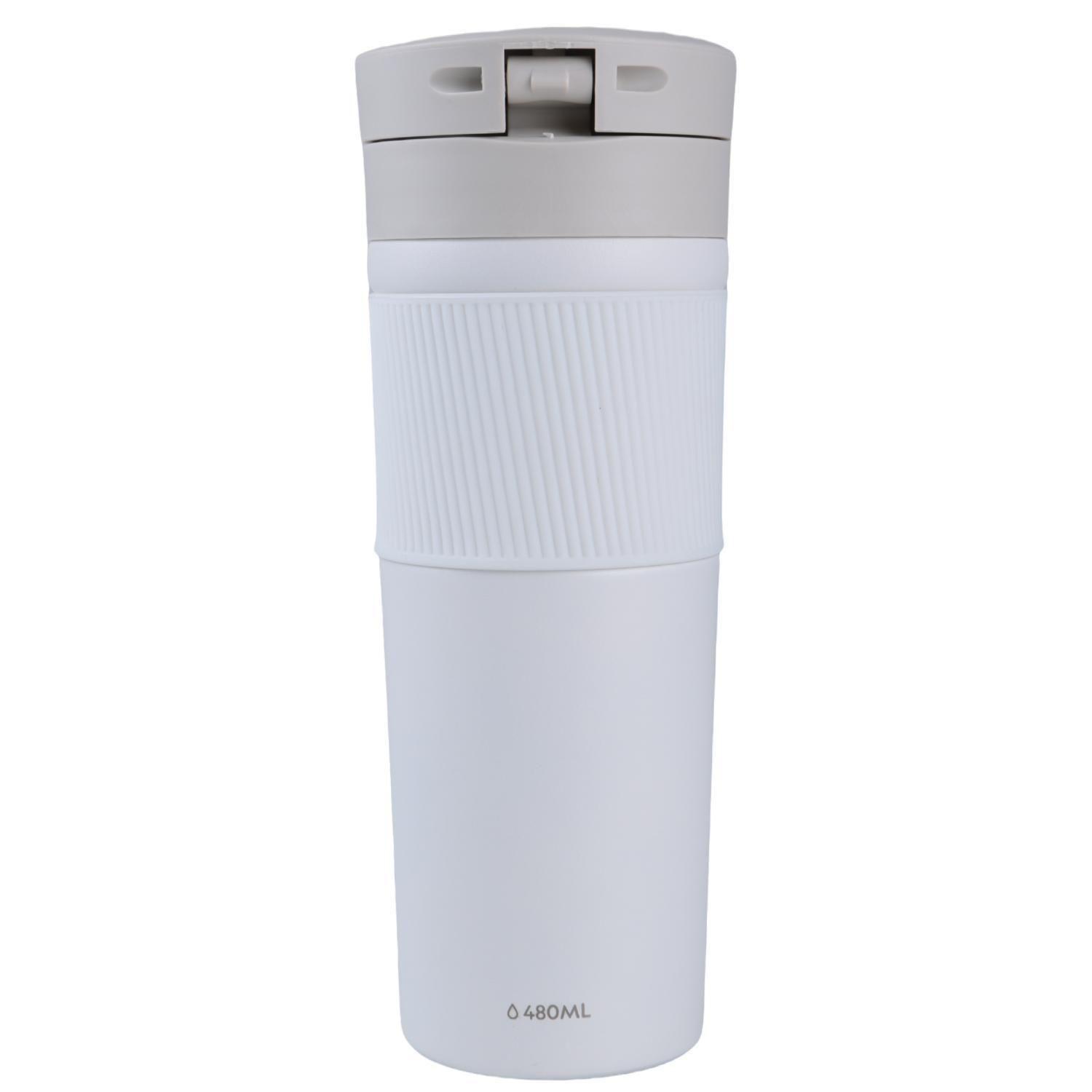 Mug Acero Inoxidable Tapa Con Pulzador y Antideslizante 480ml Blanco-2