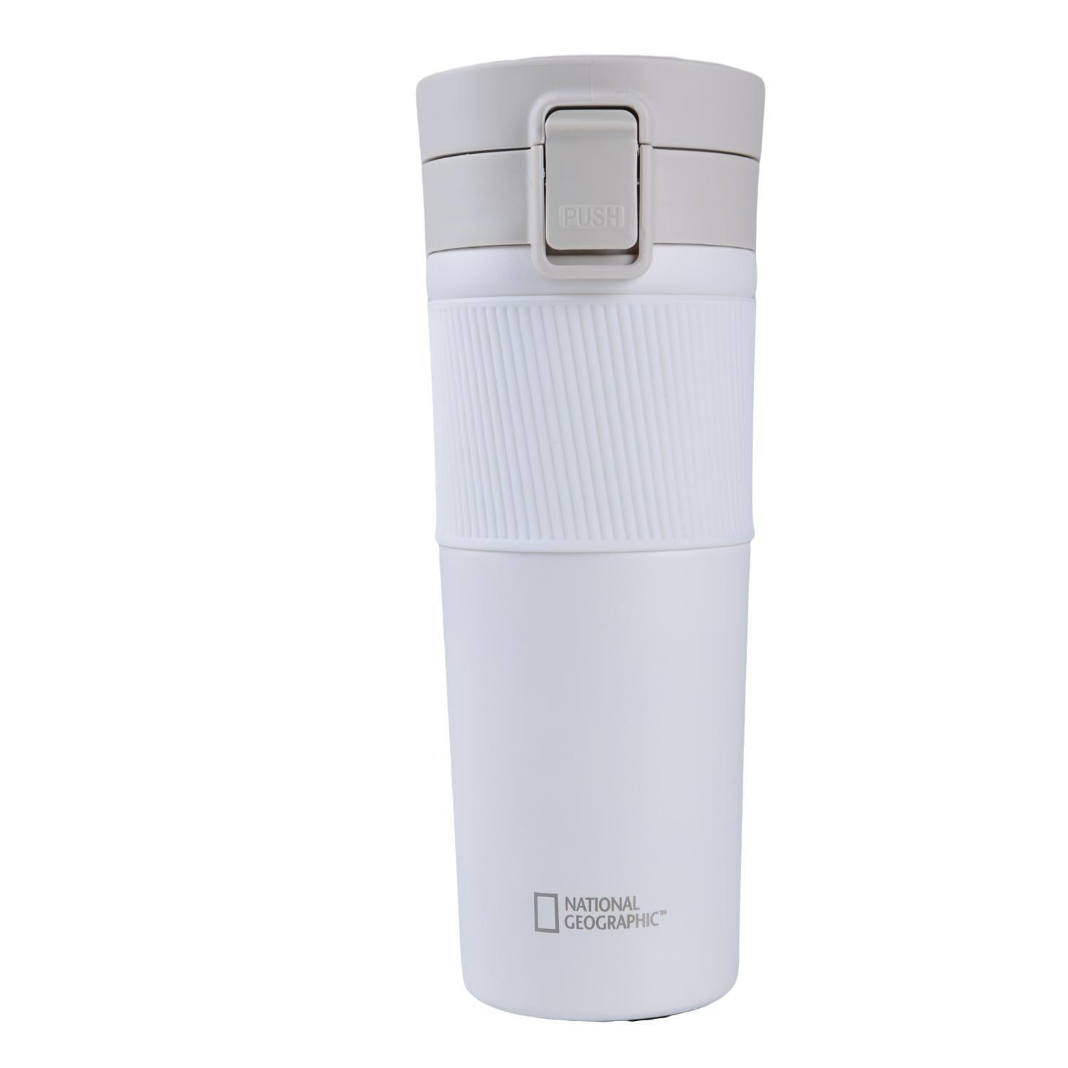 Mug Acero Inoxidable Tapa Con Pulsador y Antideslizante 480ml Blanco-2