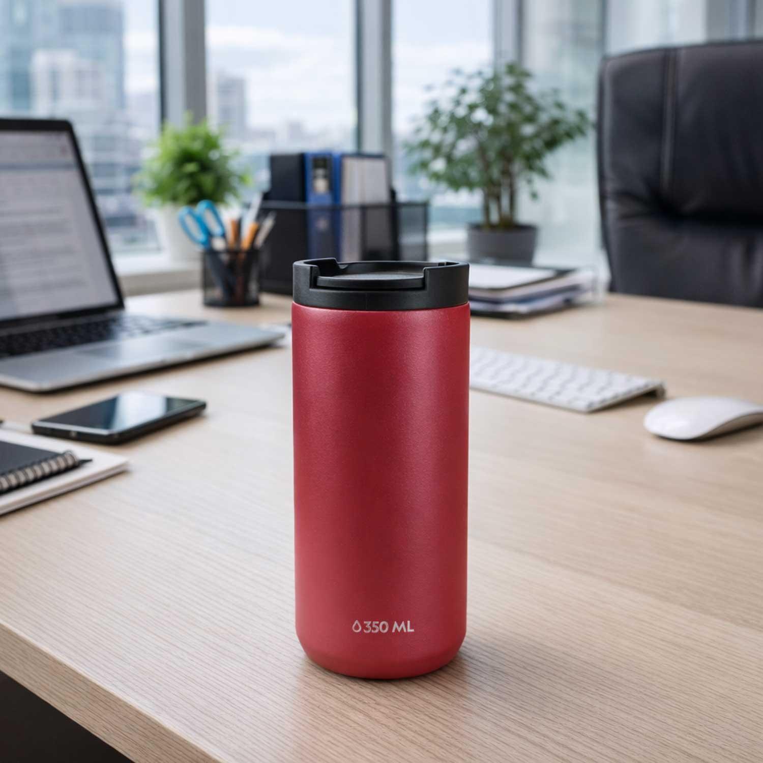 Mug Acero Inoxidable Tapa Flip Antideslizante 350ml Rojo-4