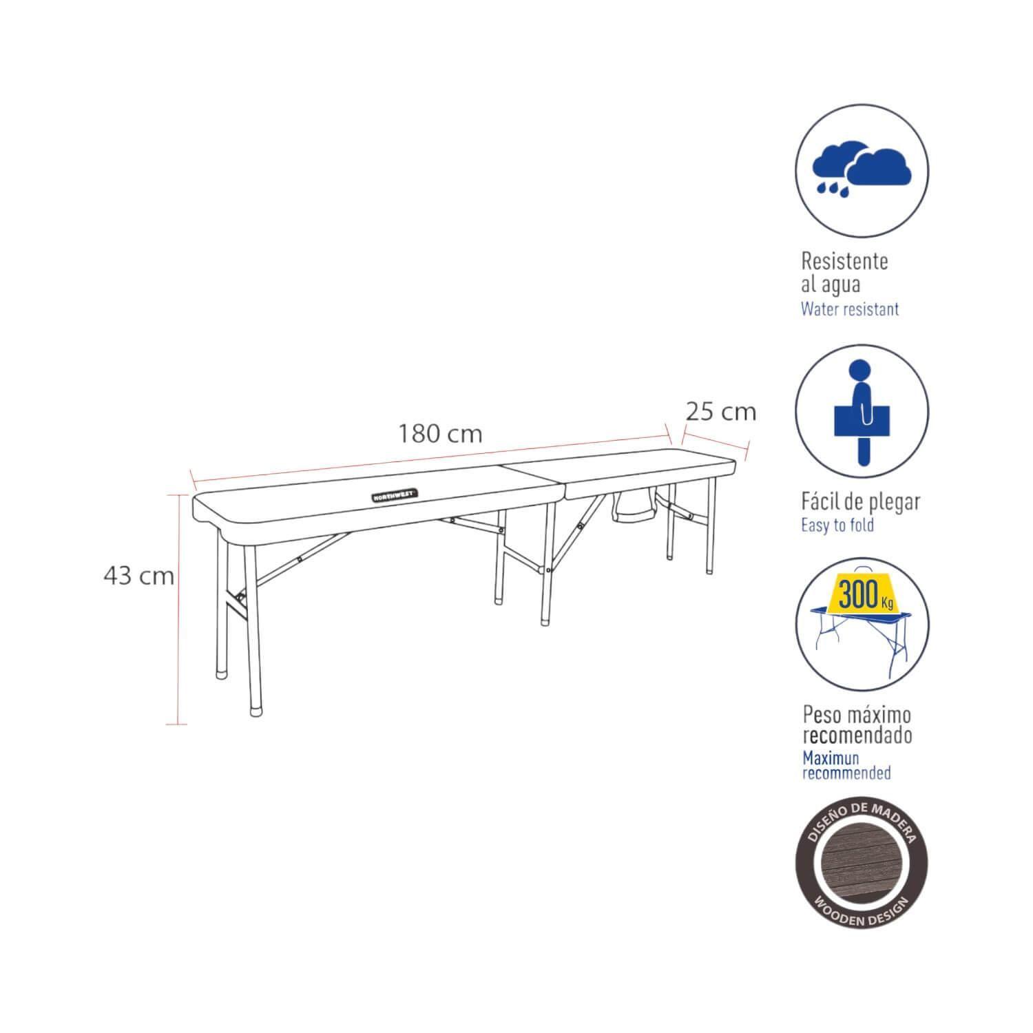 Banca Plegable 180 Cms Café Northwest-4