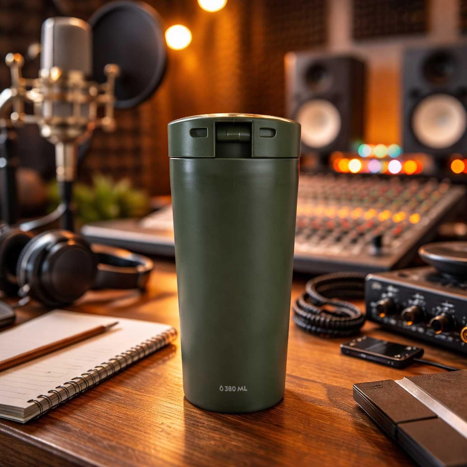 Mug Acero Inoxidable Tapa Con Pulsador y Antideslizante 380ml Verde-4