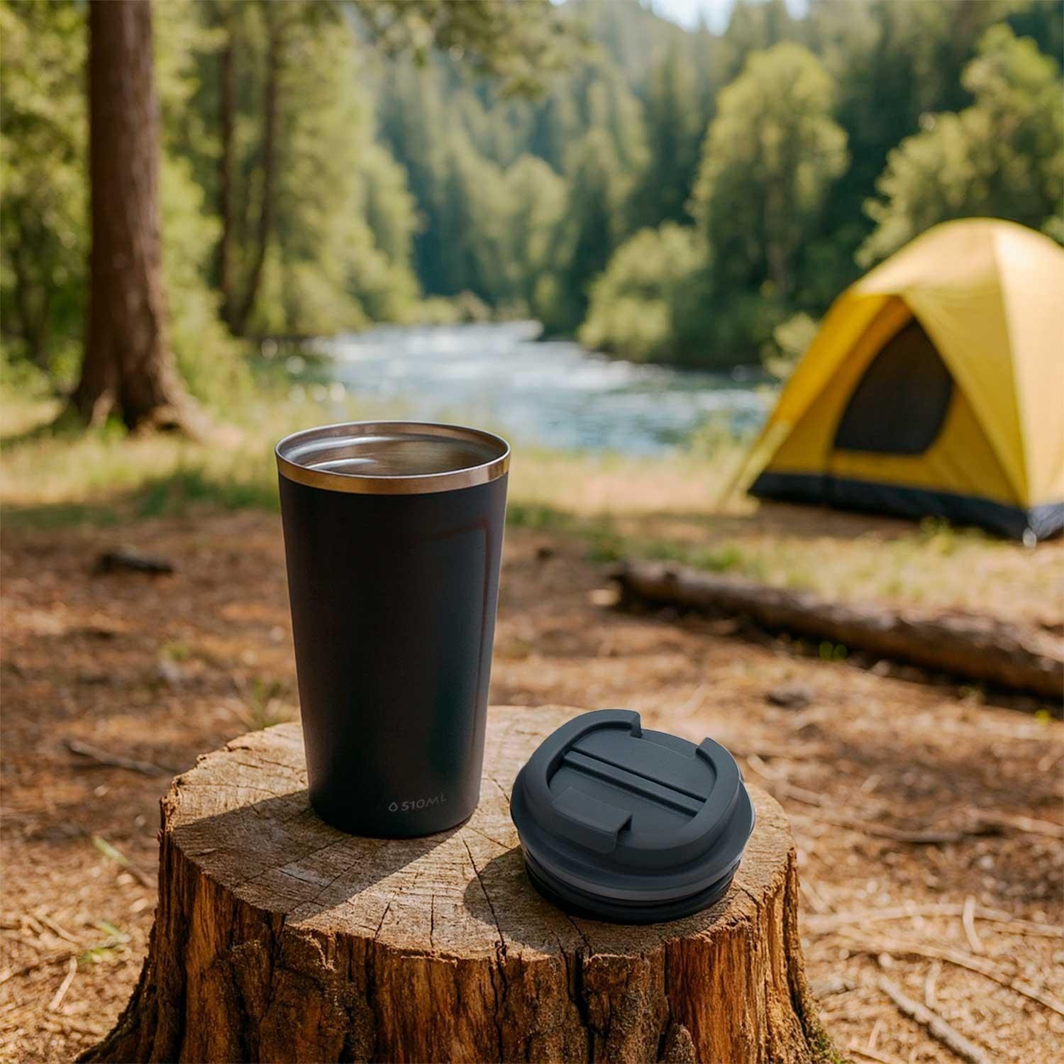 Mug Acero Inoxidable Tapa Flip Antideslizante 510ml Gris-4