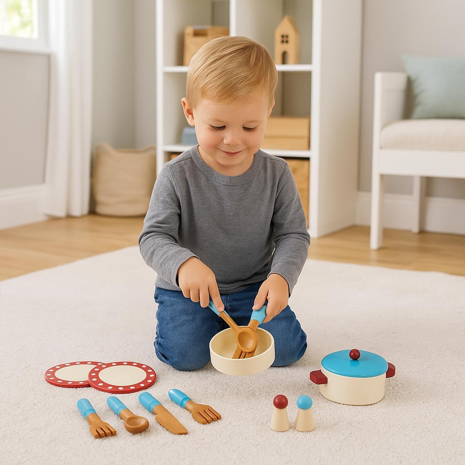 Cocina De Madera Azul + Accesorios 59x32x66cm Gamepower-4