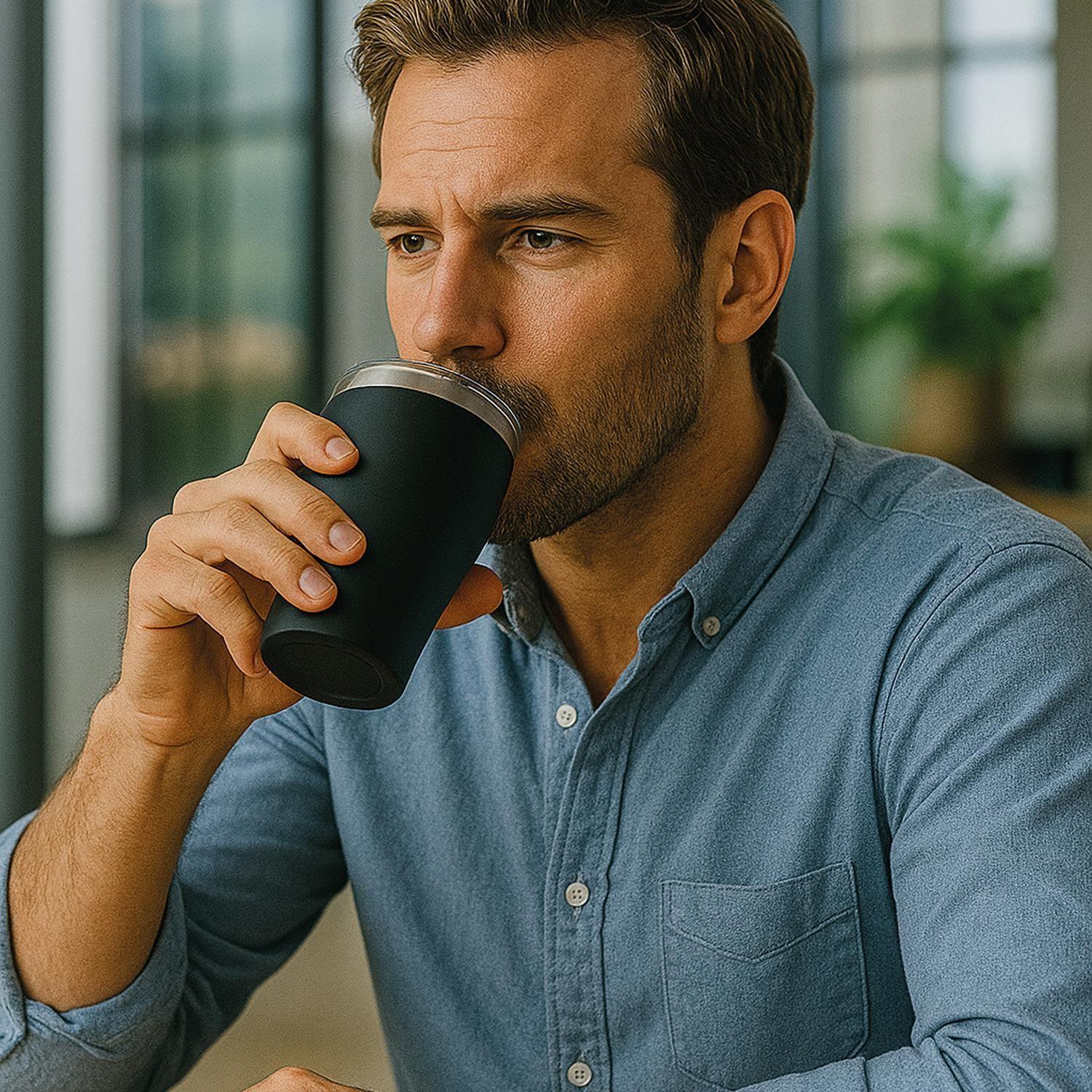 Mug Acero Inoxidable Tapa Transparente Rosca 350ml Negro-4