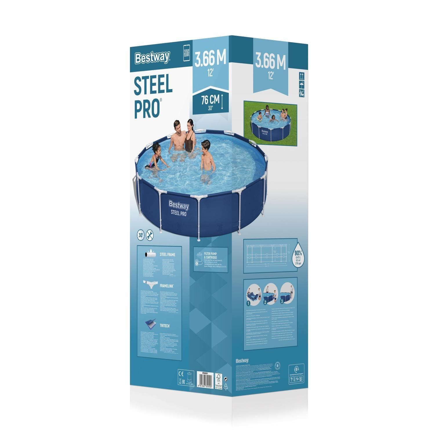 Piscina Bestway Redonda Steel Pro con filtro 3.66MX76Cm Azul-5