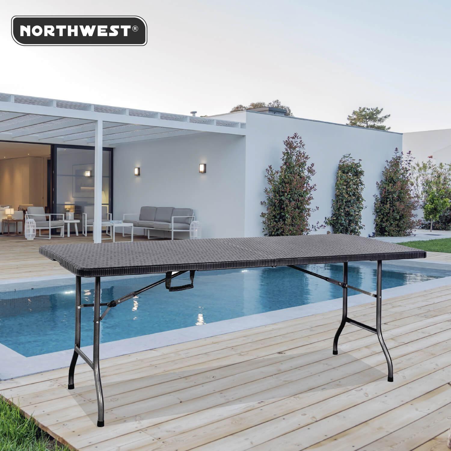 Mesa Plegable Rectangular 180X74Cm Diseño Ratan Café Northwest-4