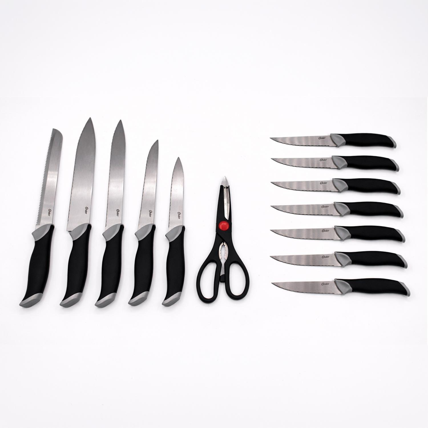 Set Cuchillos acero inox Lindbergh 14 pcs taco café oscuro Oster-2