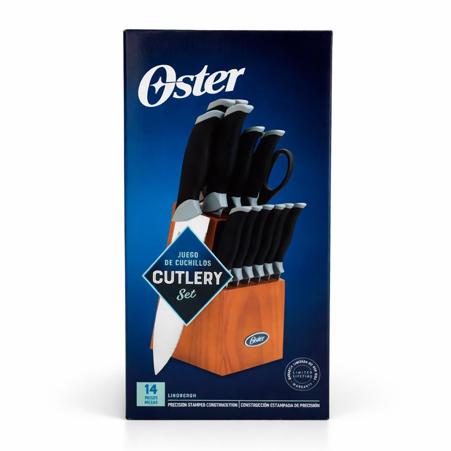 Set Cuchillos acero inox Lindbergh 14 pcs taco café oscuro Oster-6