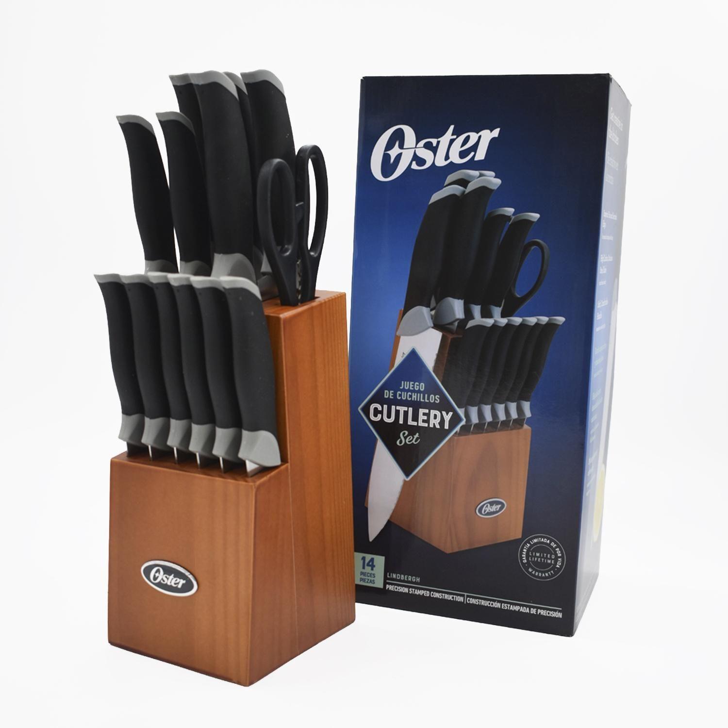Set Cuchillos acero inox Lindbergh 14 pcs taco café oscuro Oster-8