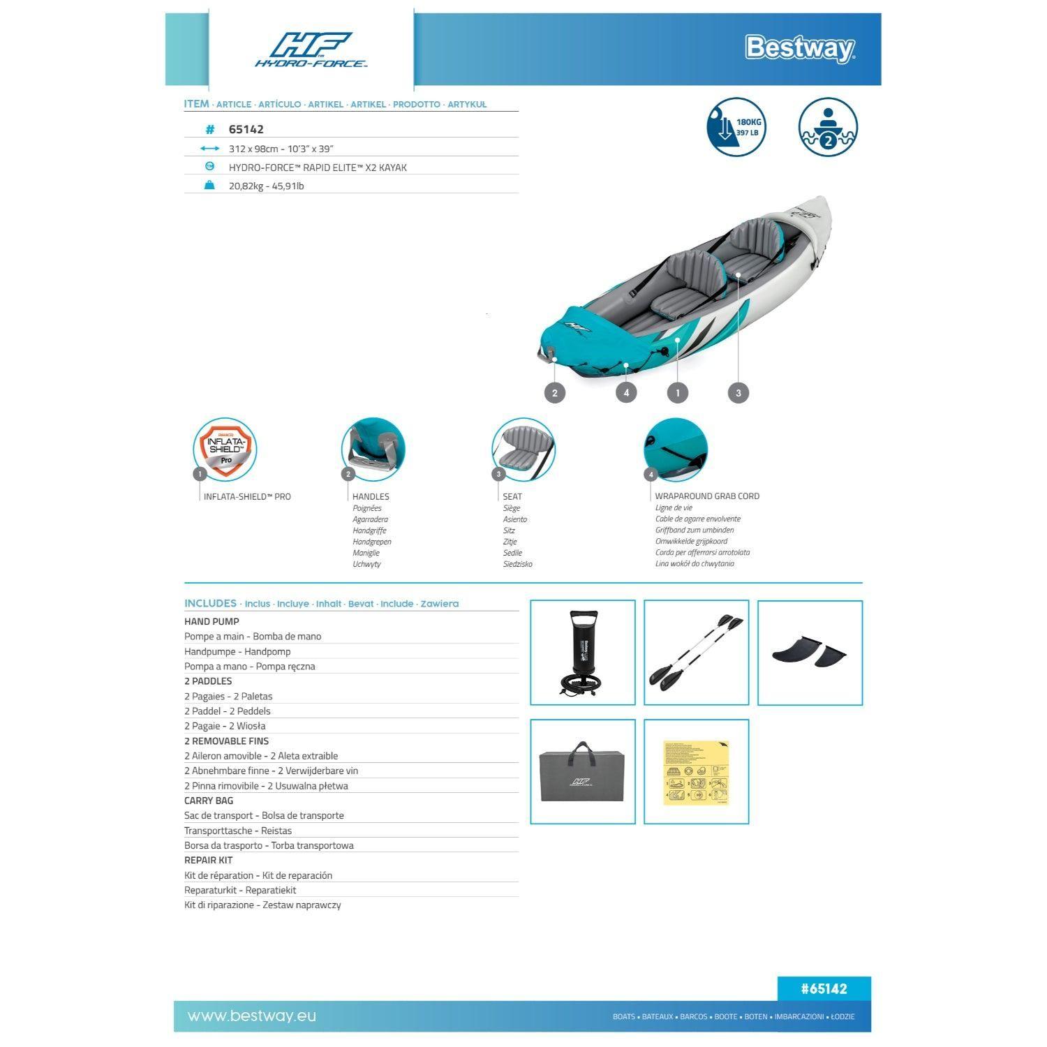 Kayak Inflable Doble Rapid Elite 3.12MX98cm Bestway-3