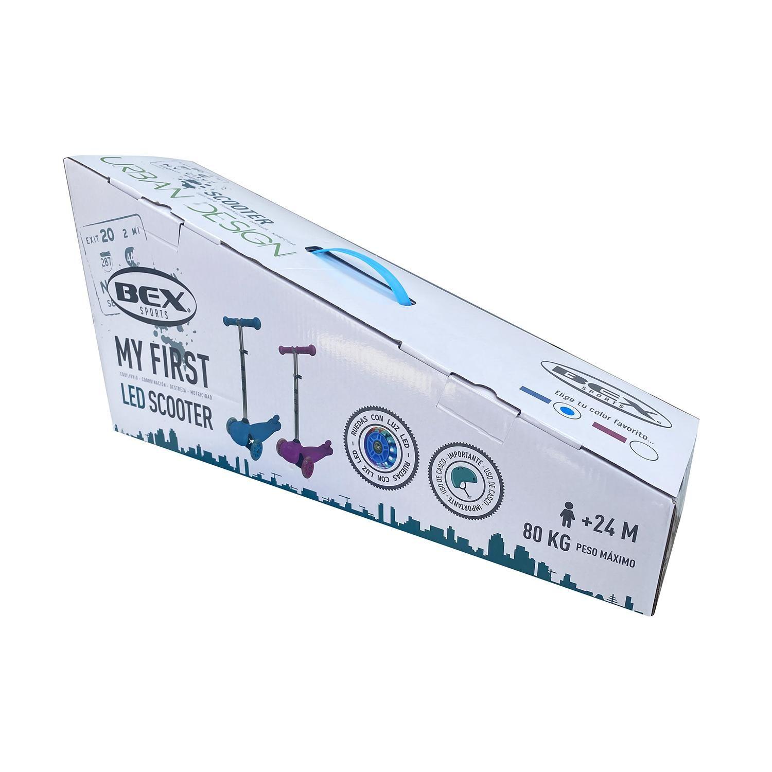 Scooter Monopatin 3 Ruedas Luces Barra Ajustable 70cm Azul Bex-5