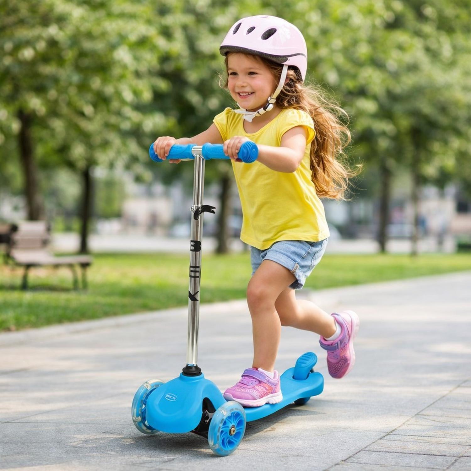 Scooter Monopatin 3 Ruedas Luces Barra Ajustable 70cm Azul Bex-6