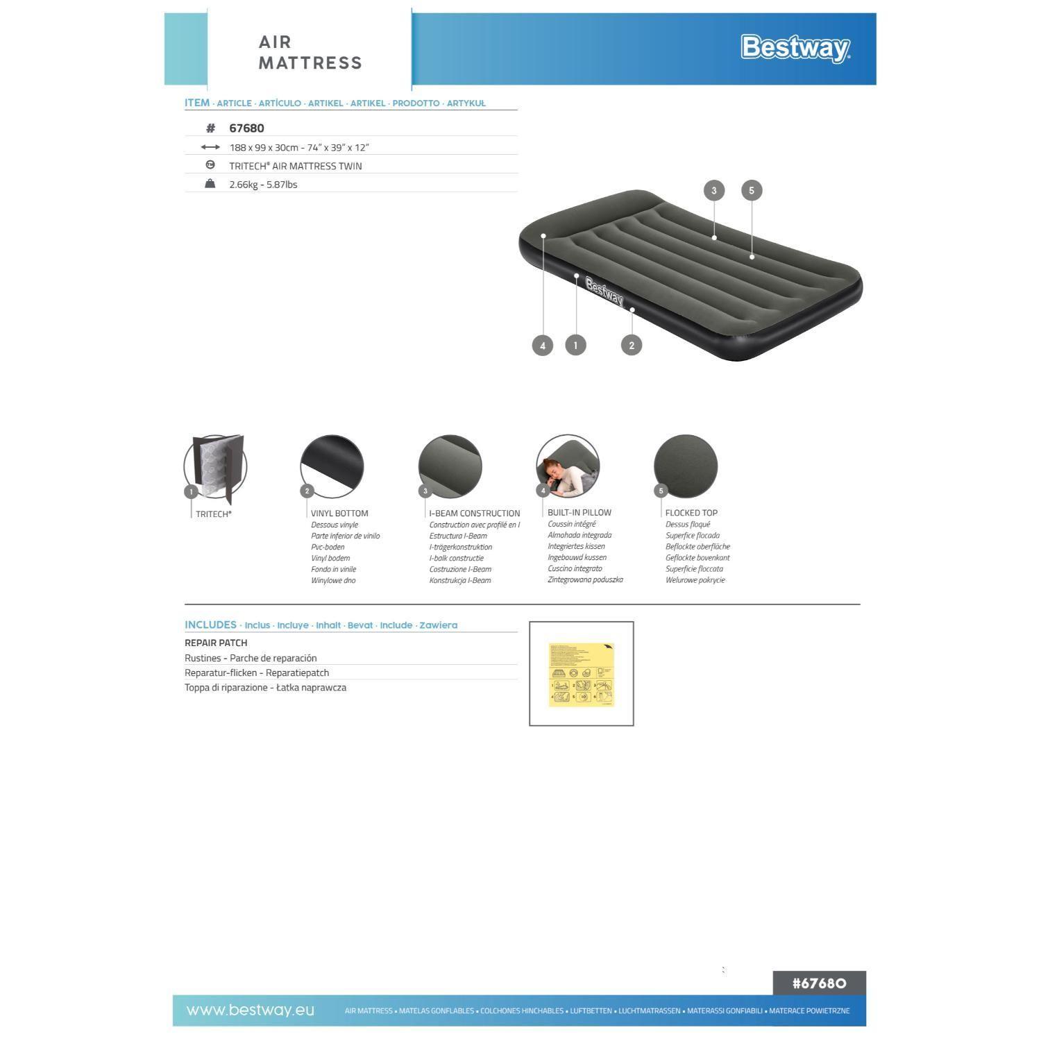 Colchón Inflable TriTech 1 plaza 188 x 76 x 22cm Bestway-2