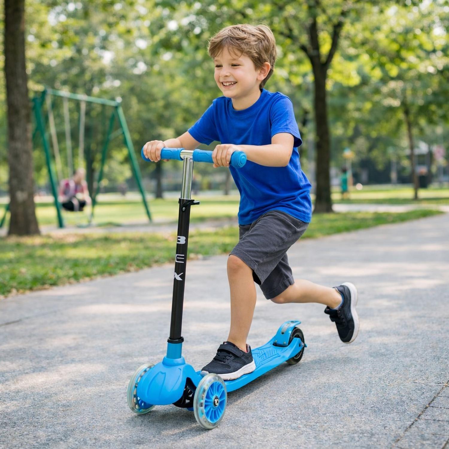 Scooter Monopatin 3 Ruedas Luces Barra Ajustable 86cm Azul Bex-6