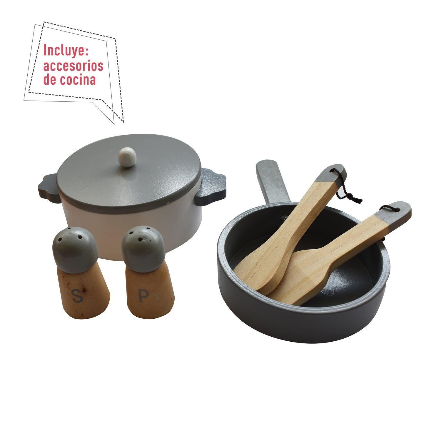 Cocina De Madera Gris + Accesorios 60X30X82 Cms Gamepower-4