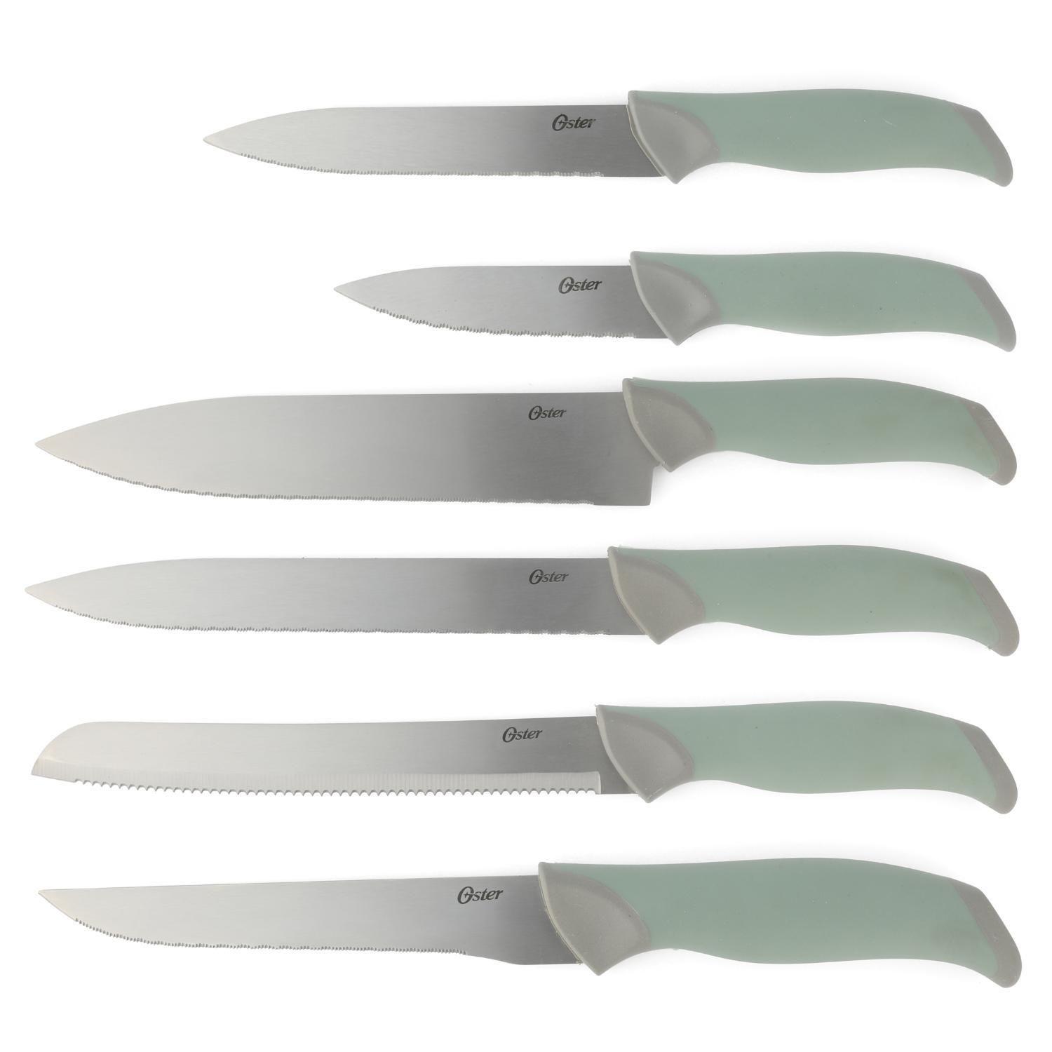 Set Cuchillos acero inoxidable Lindbergh 14 pcs mango verde y taco de madera negro-4