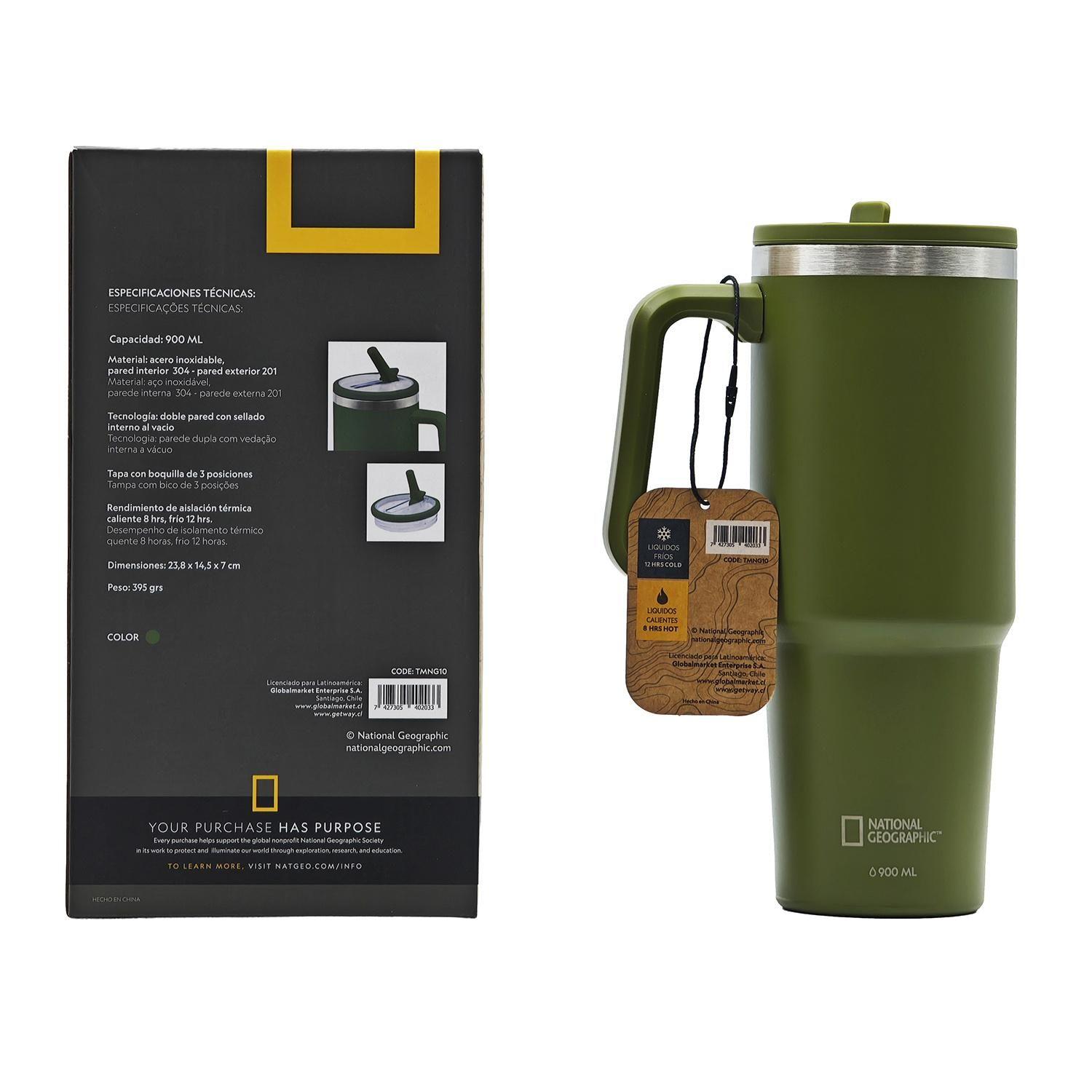 Botella Vaso Termico Mango 900ml Verde National Geographic-3