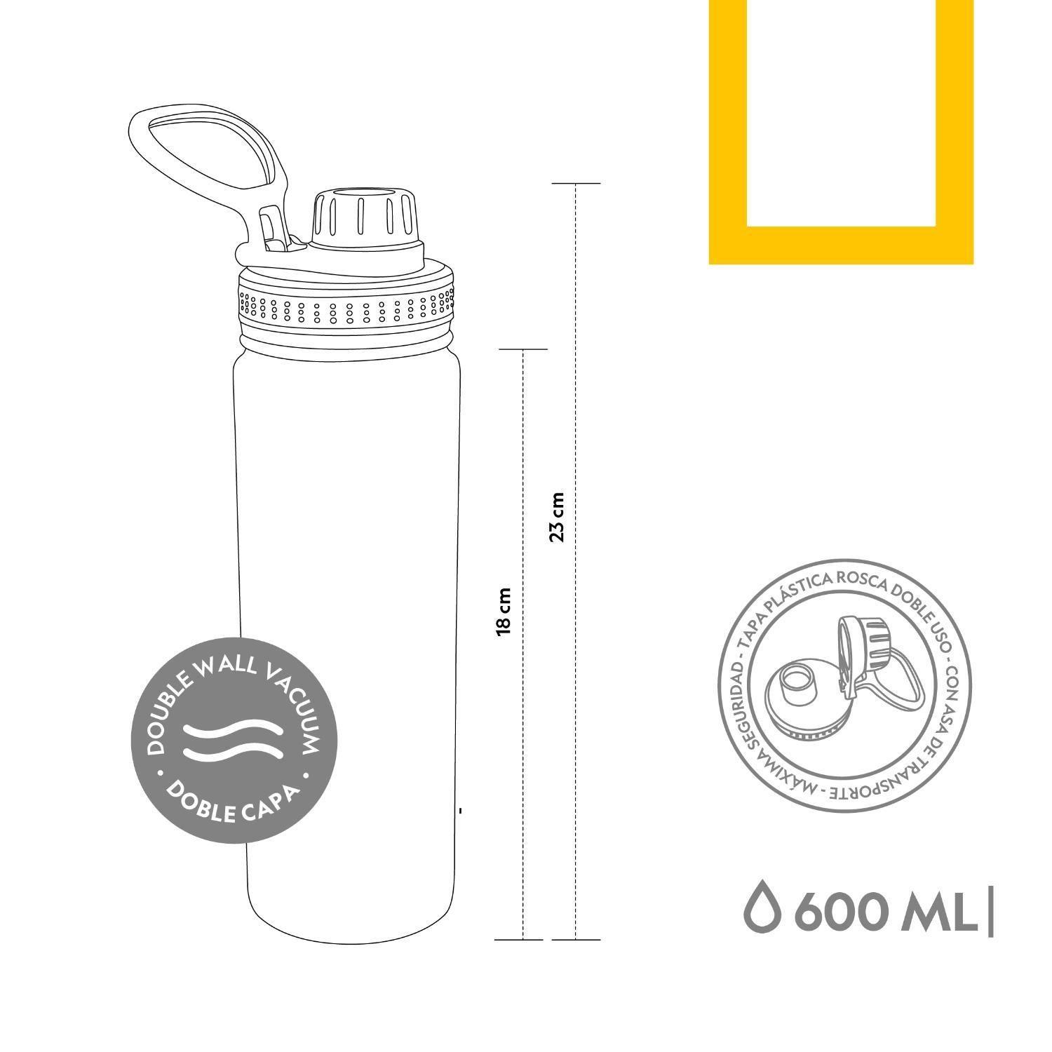 Botella Metálica Térmica Insulada 600ml Verde NatGeo-5