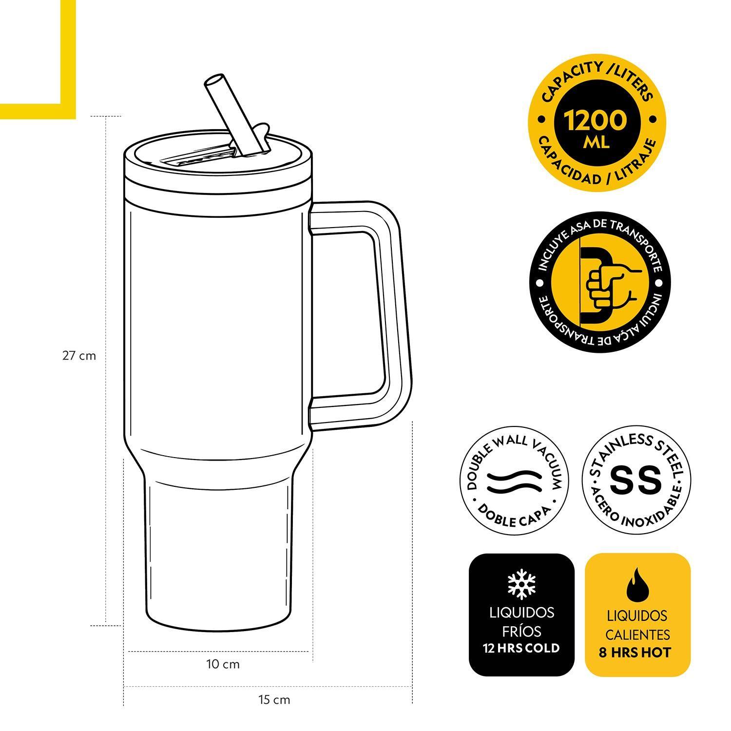 Botella Vaso Termico Mango 1,2Lt Negro National Geographic-3