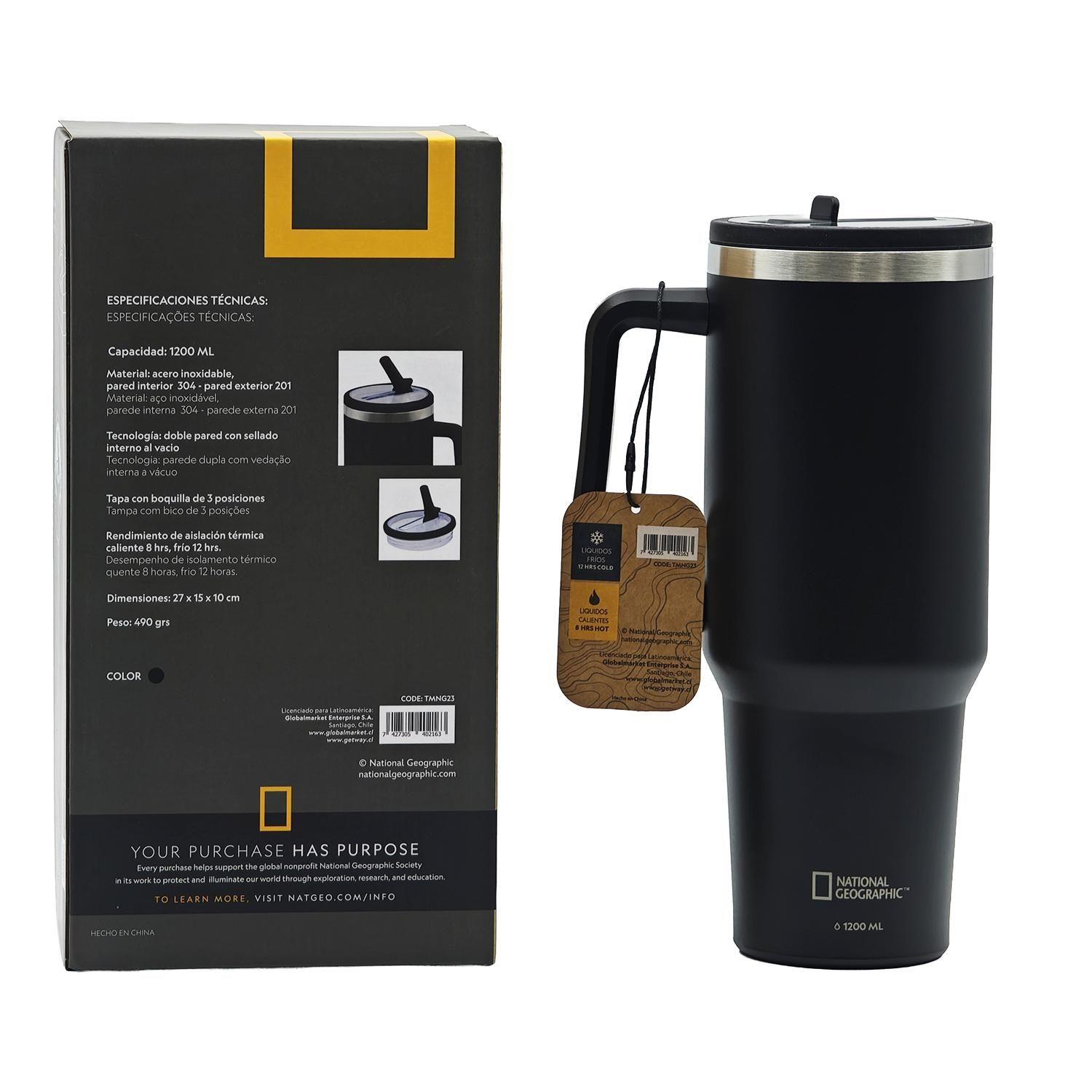 Botella Vaso Termico Mango 1,2Lt Negro National Geographic-4