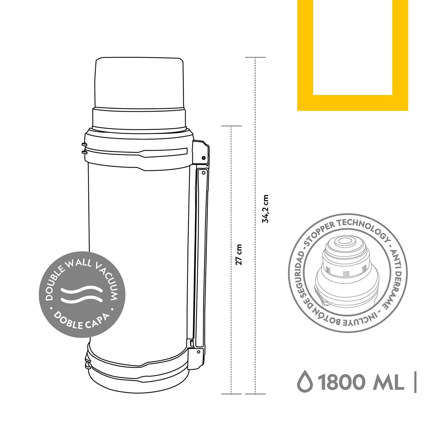 Termo Agua Acero Inox Mango Movible Tapa Stopper 1.8L Gris-5