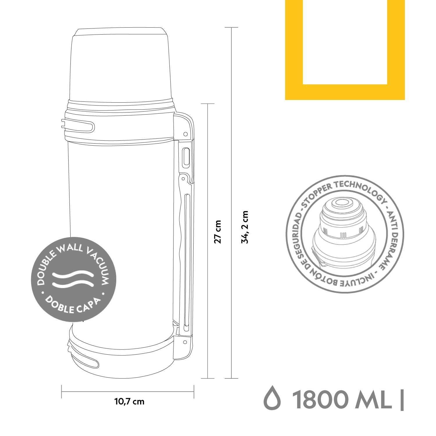 Termo Agua Acero Inox Mango Movible Tapa Stopper 1.8L Gris-5