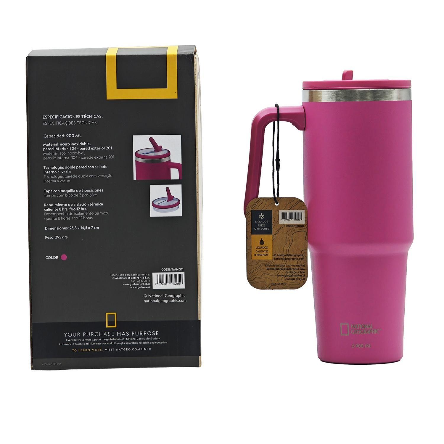 Botella Vaso Termico Mango 900ml Fucsia National Geographic-5