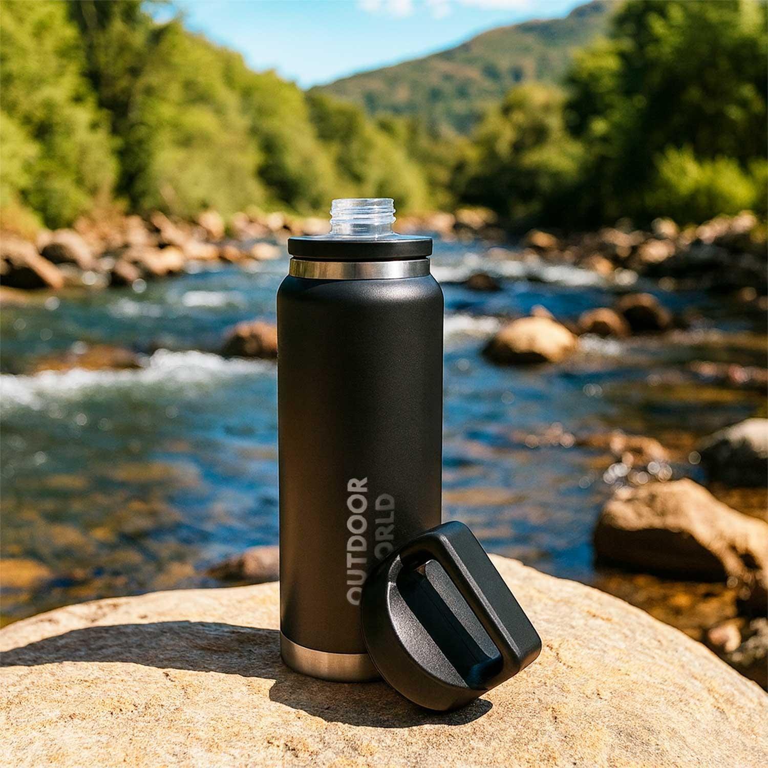 Botella Metálica Térmica Doble Boca Ajustable Angosta y Ancha 800ml Negro-6