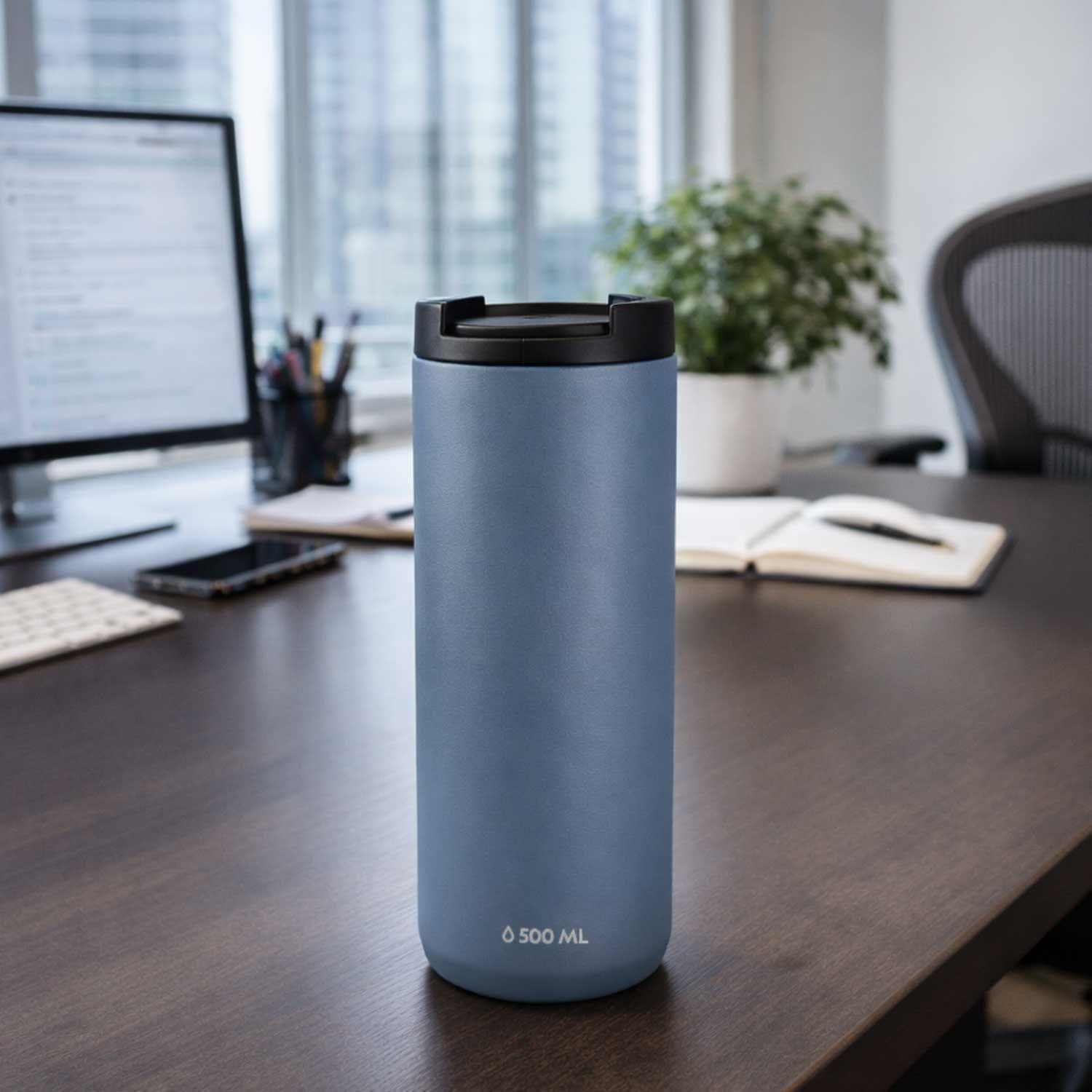 Mug Acero Inoxidable Tapa Flip Antideslizante 500ml Gris-4