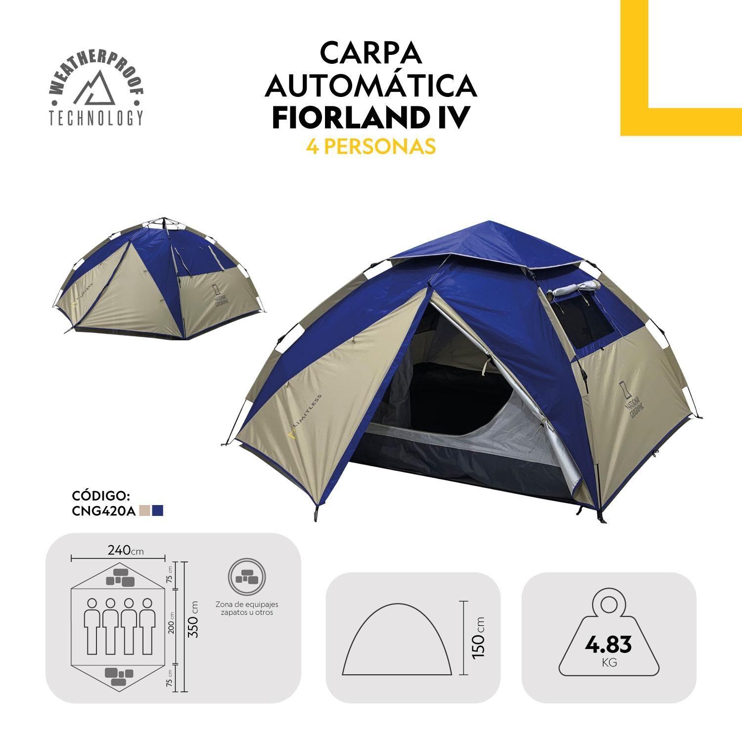 Carpa Camping Automatica 4 Pers. Fiordland Azul Nat Geo-3