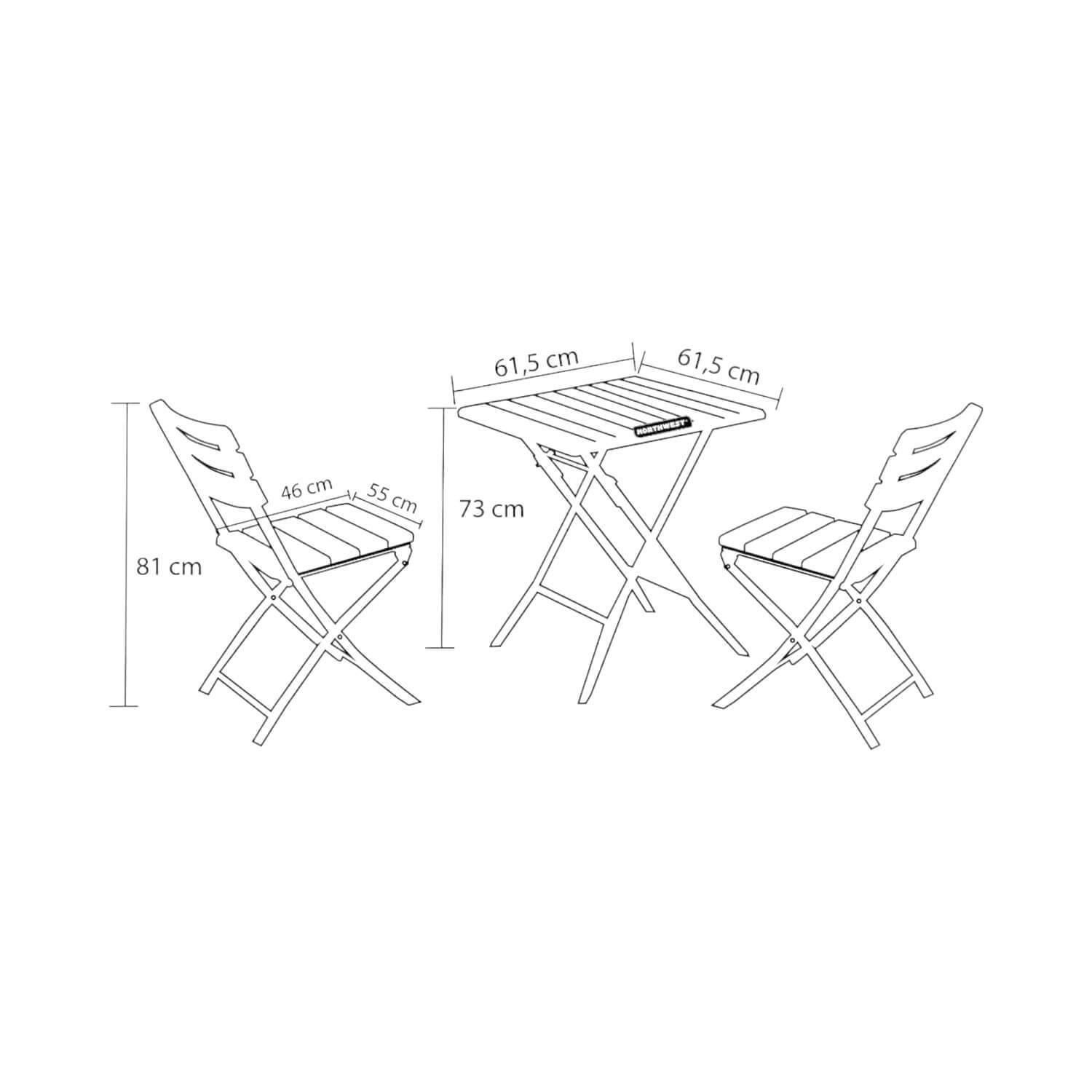 Set 2 sillas + Mesa Cuadrada Plegable 61x73 Café Northwest-4