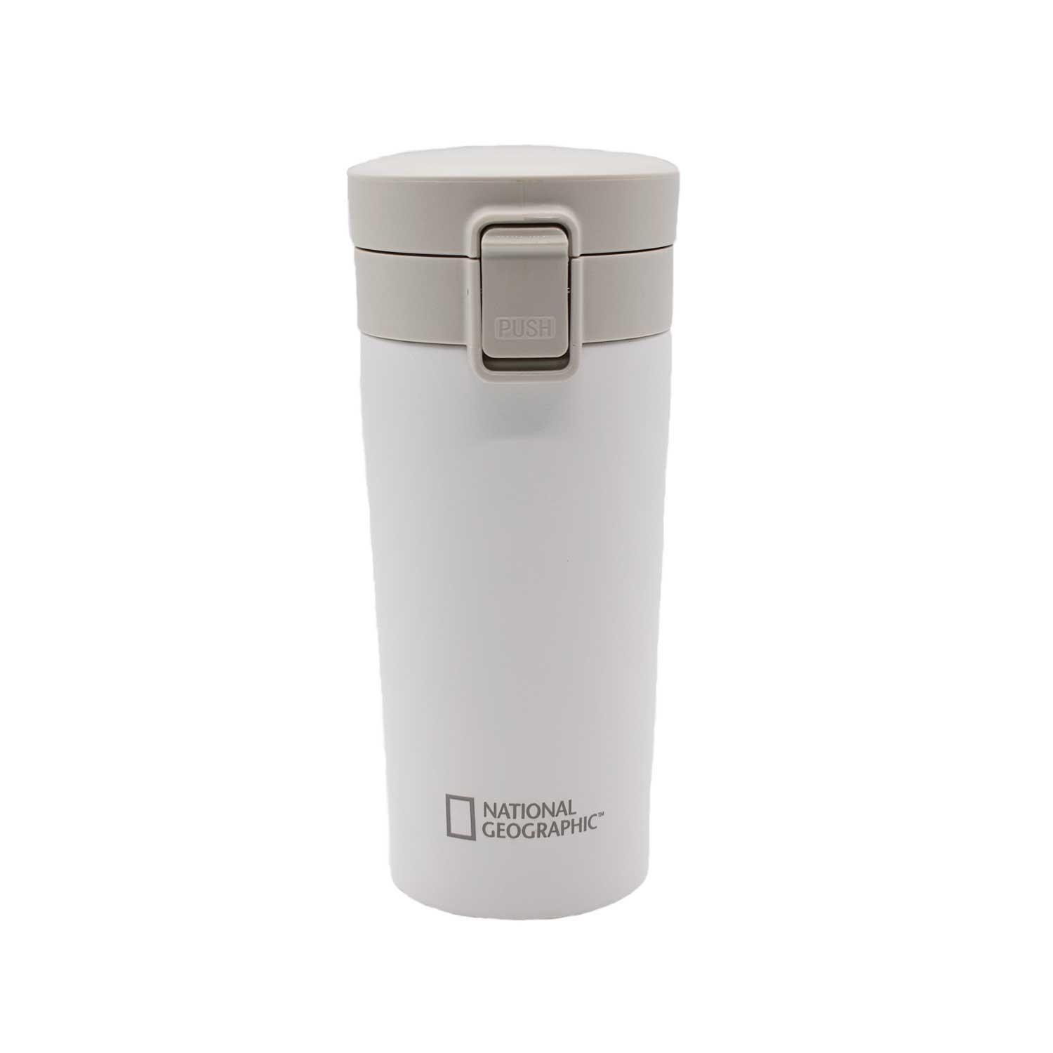 Mug Acero Inoxidable Tapa Con Pulsador y Antideslizante 380ml Blanco-1