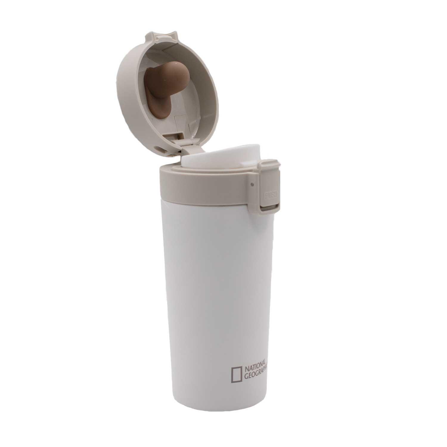 Mug Acero Inoxidable Tapa Con Pulsador y Antideslizante 380ml Blanco-2